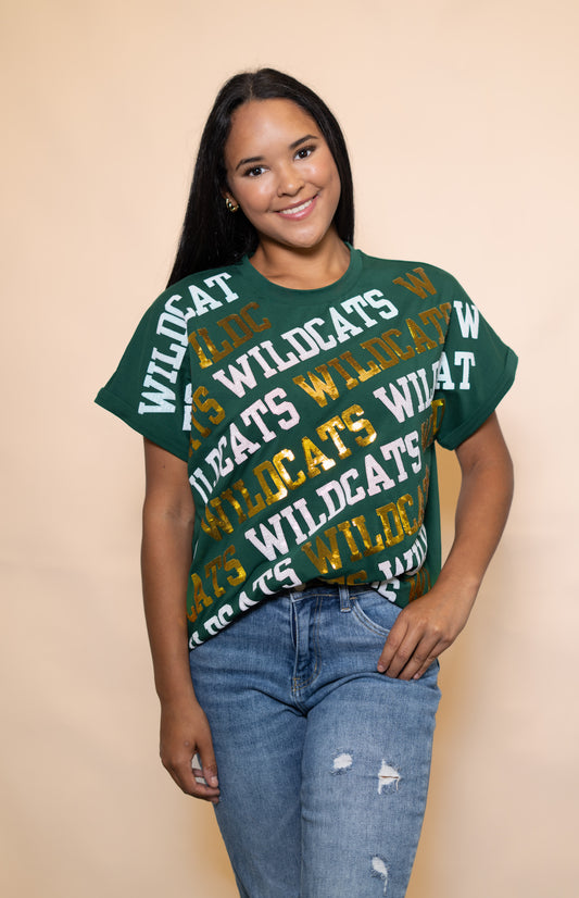 Wholesale | Wildcats Varsity Block | Women's Cuff Sleeve (Green)