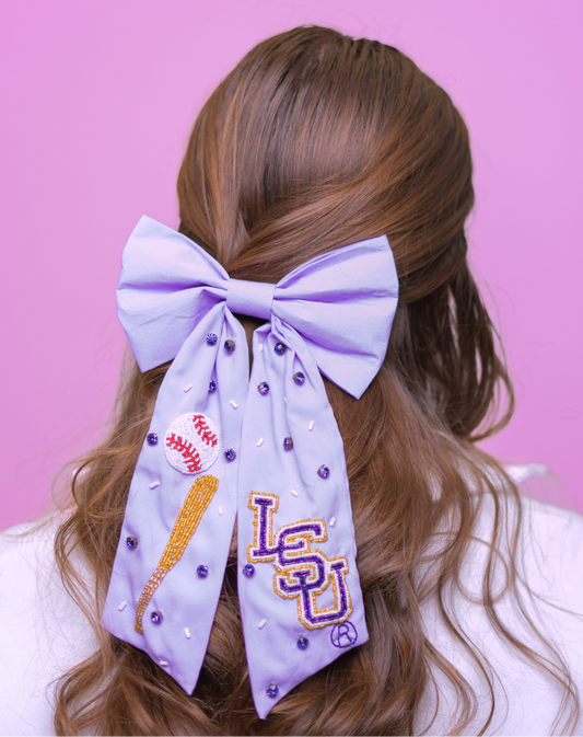 LSU Baseball (Licensed) | Beaded Hair Bow (Lavender)