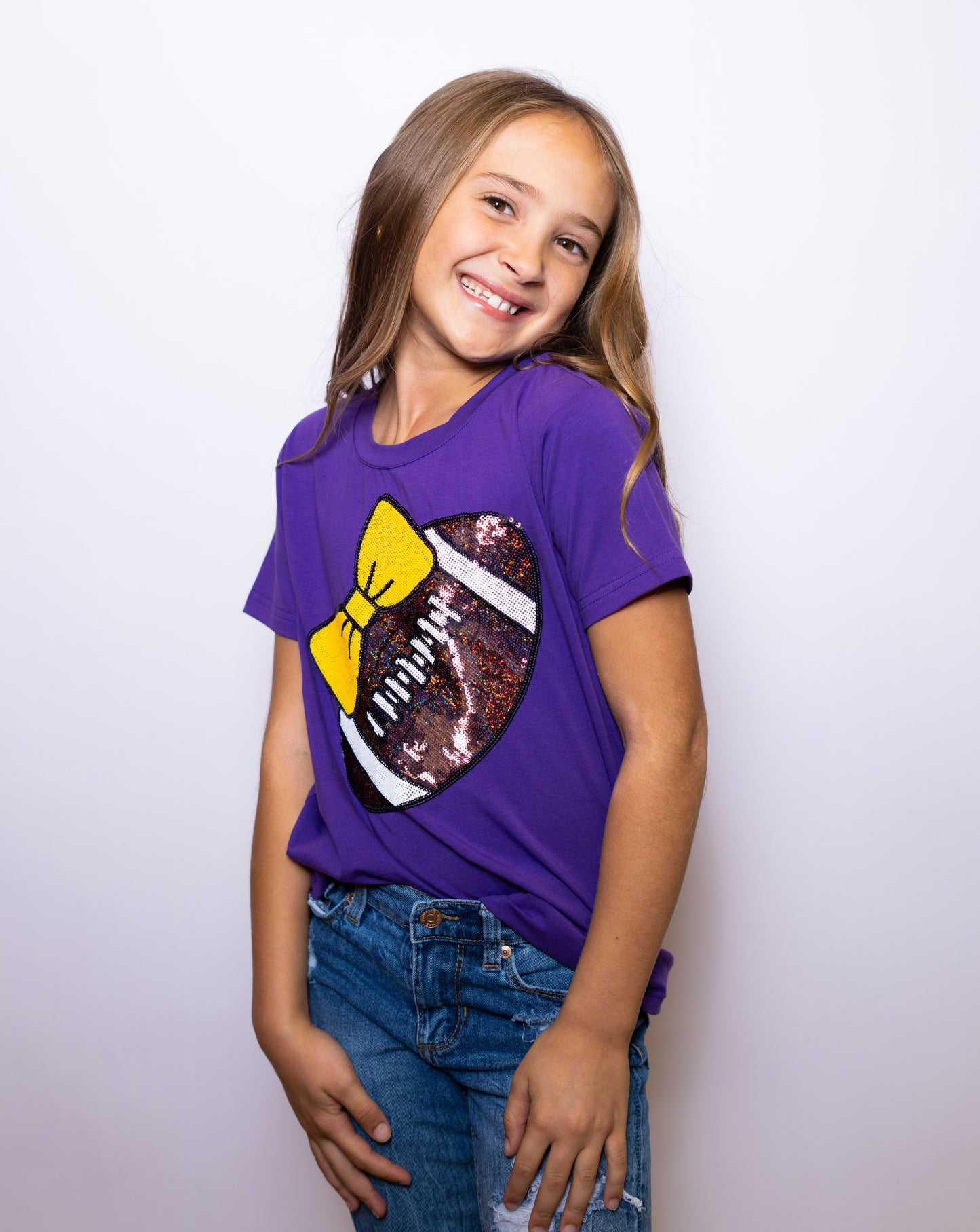 Tiger Football Tee | Youth Sequin Jersey Tee (Purple)