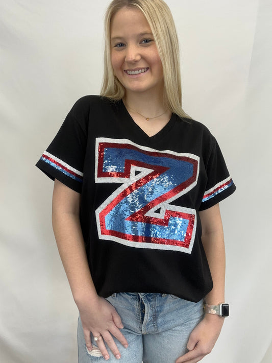 PRE-ORDER ONLY | Zachary | Women's Sequin Design V-Neck Tee (Black)