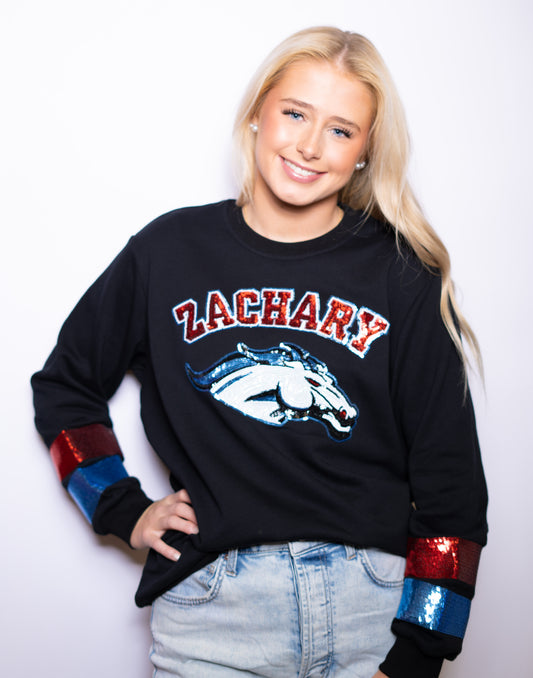 Zachary Broncos  | Women's Sequin Design Sweatshirt (Black)