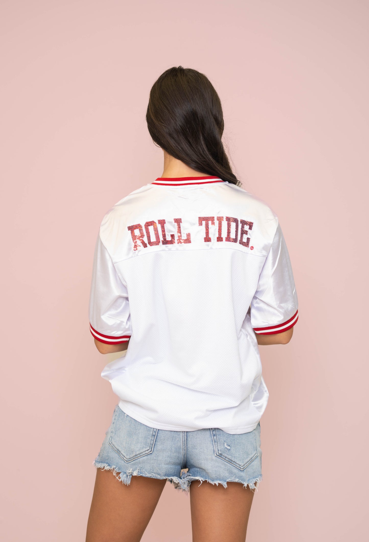 Alabama (Licensed) | Women's Sequin Design Football Jersey (White)