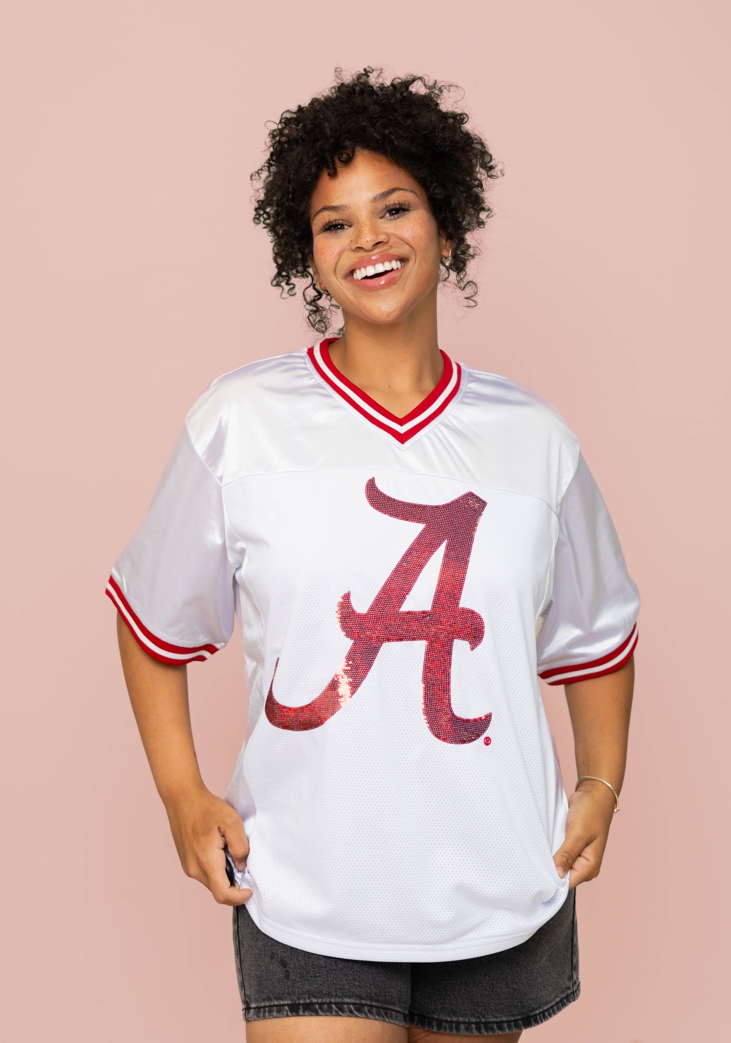 Alabama (Licensed) | Women's Sequin Design Football Jersey (White)