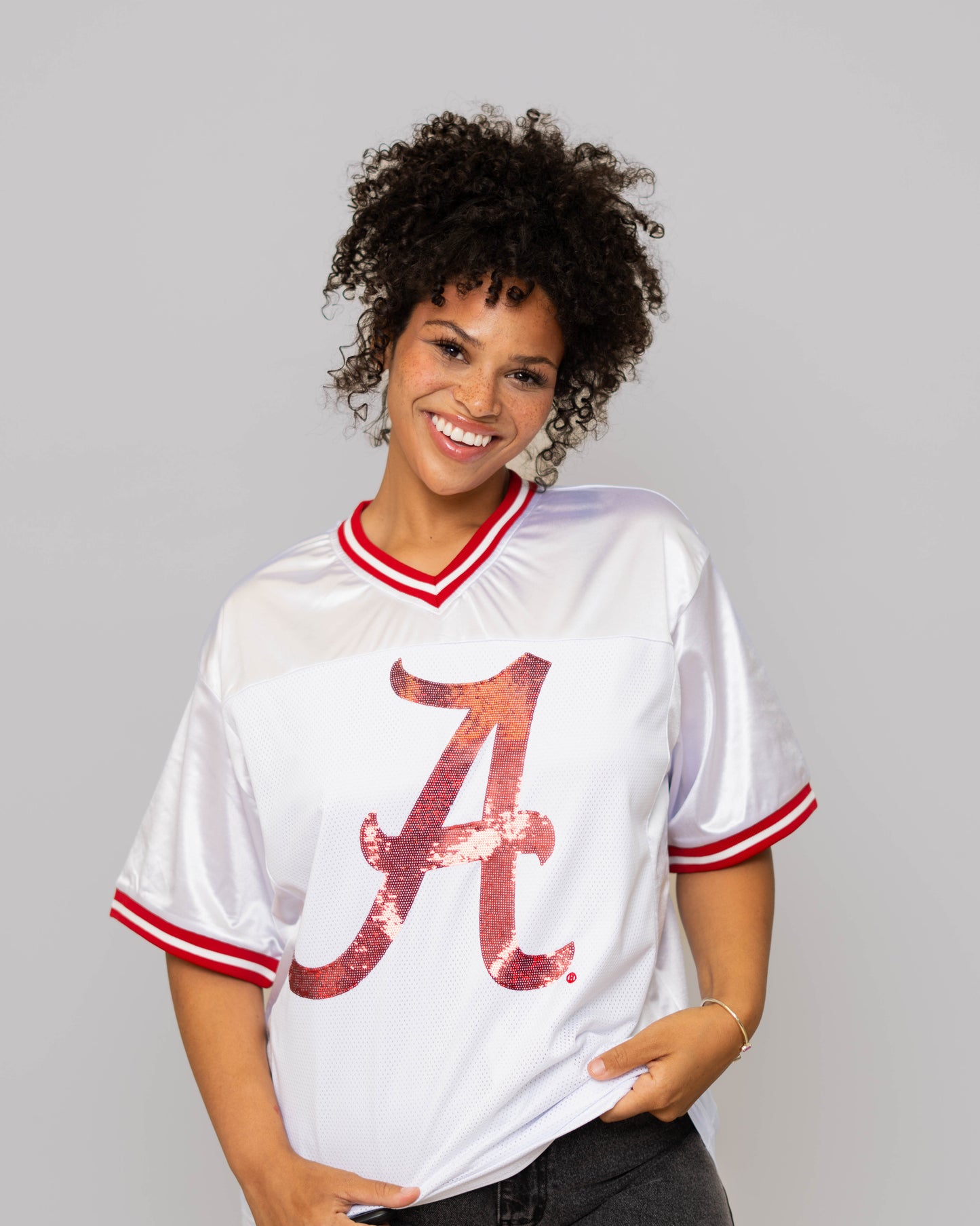 Alabama (Licensed) | Women's Sequin Design Football Jersey (White)