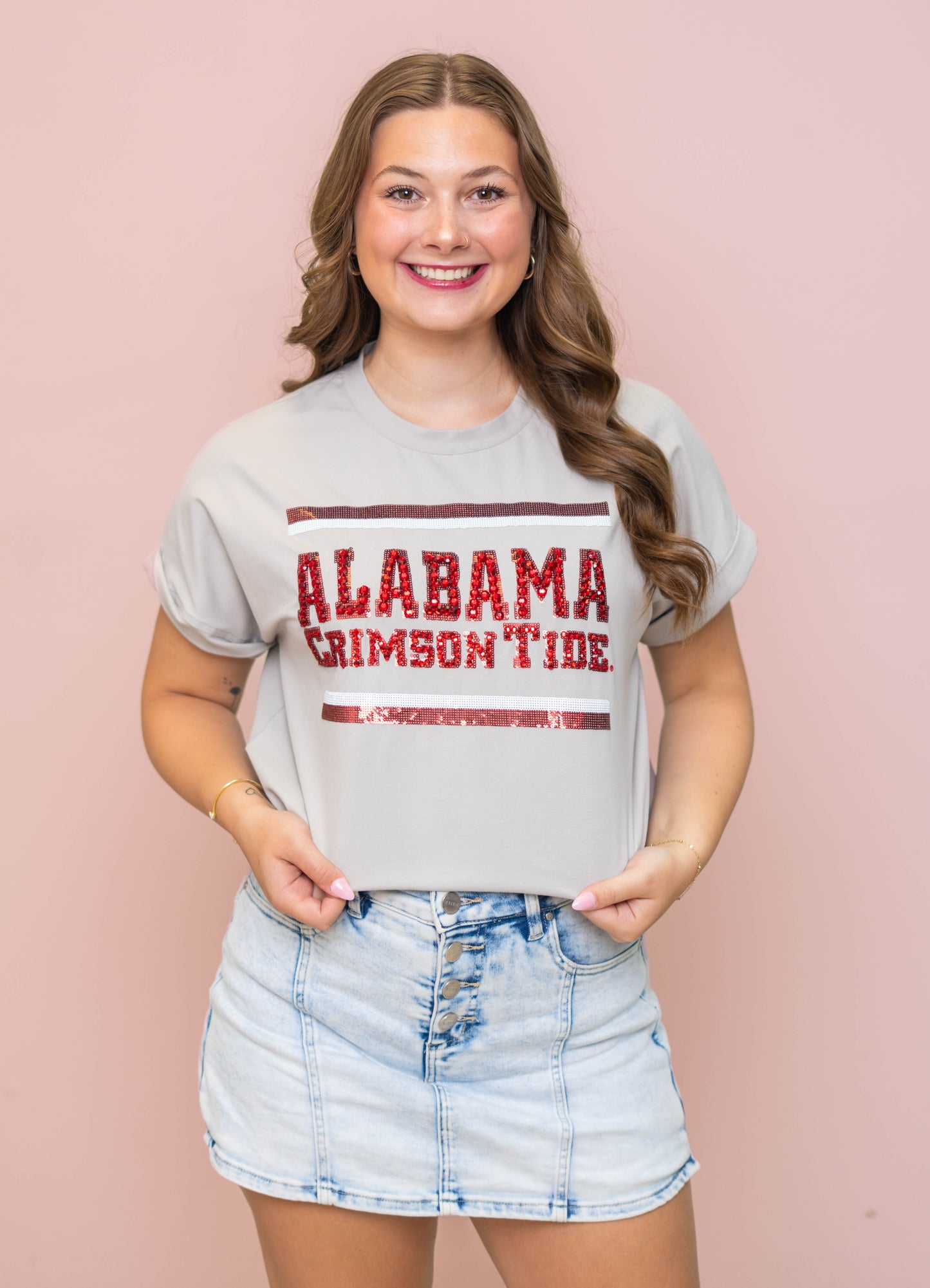 Wholesale | Alabama (LICENSED) | Women's Sequin + Jewel Design Cuff Sleeve (Gray)