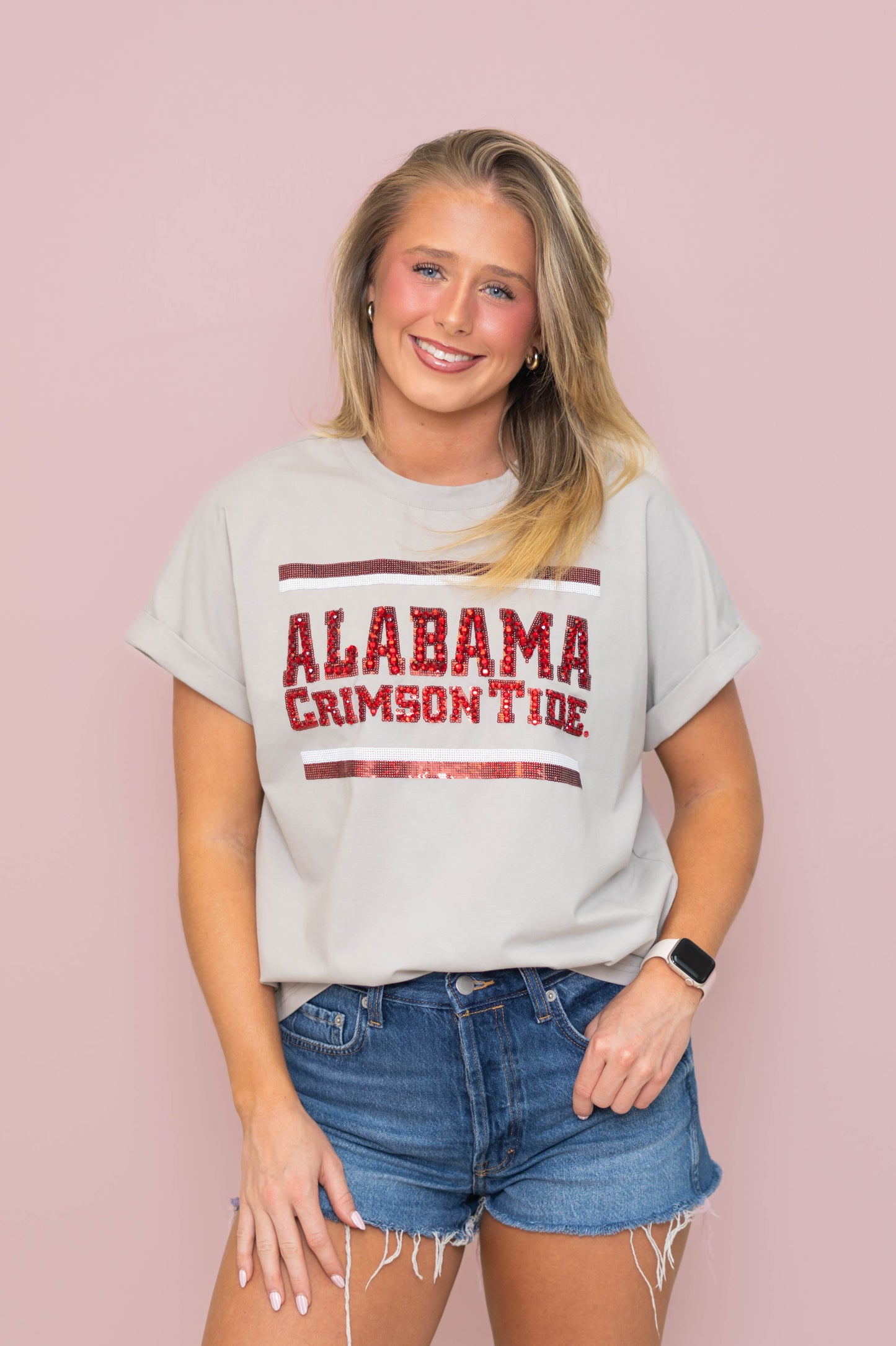 Wholesale | Alabama (LICENSED) | Women's Sequin + Jewel Design Cuff Sleeve (Gray)