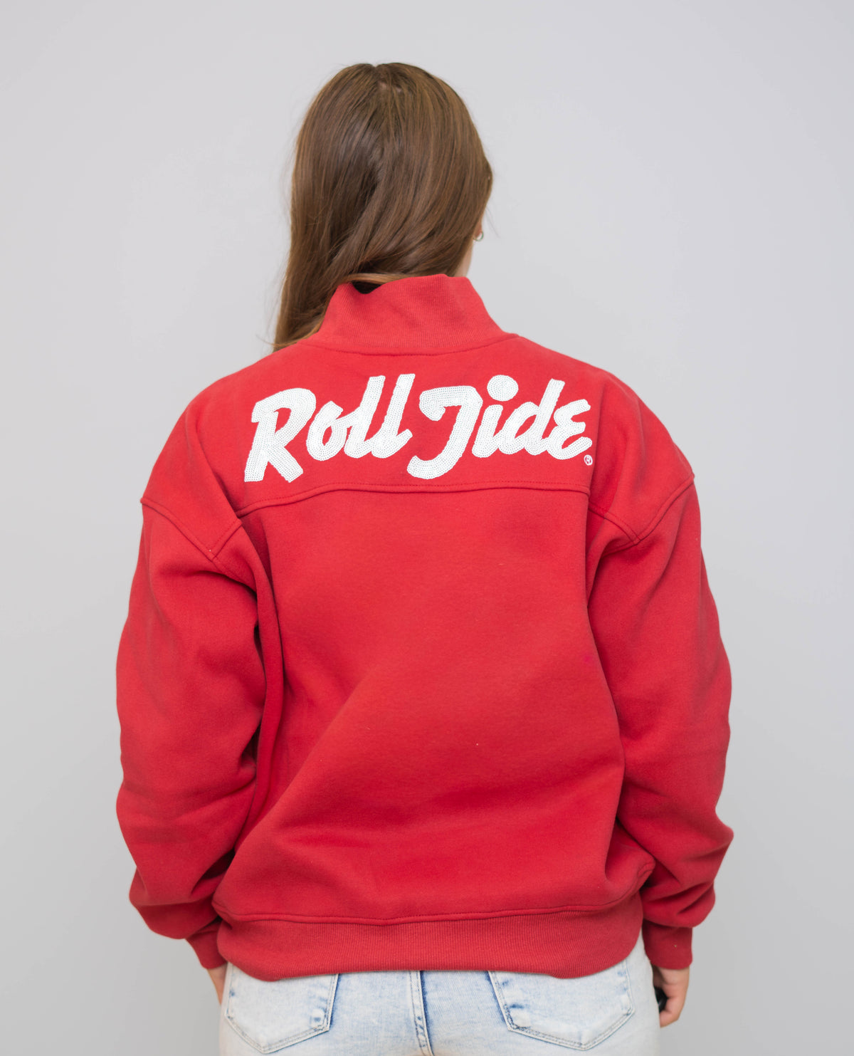 Alabama Roll Tide (Licensed) | Women's Sequin Design Mock Neck (Red)