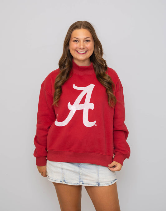 Alabama Roll Tide (Licensed) | Women's Sequin Design Mock Neck (Red)