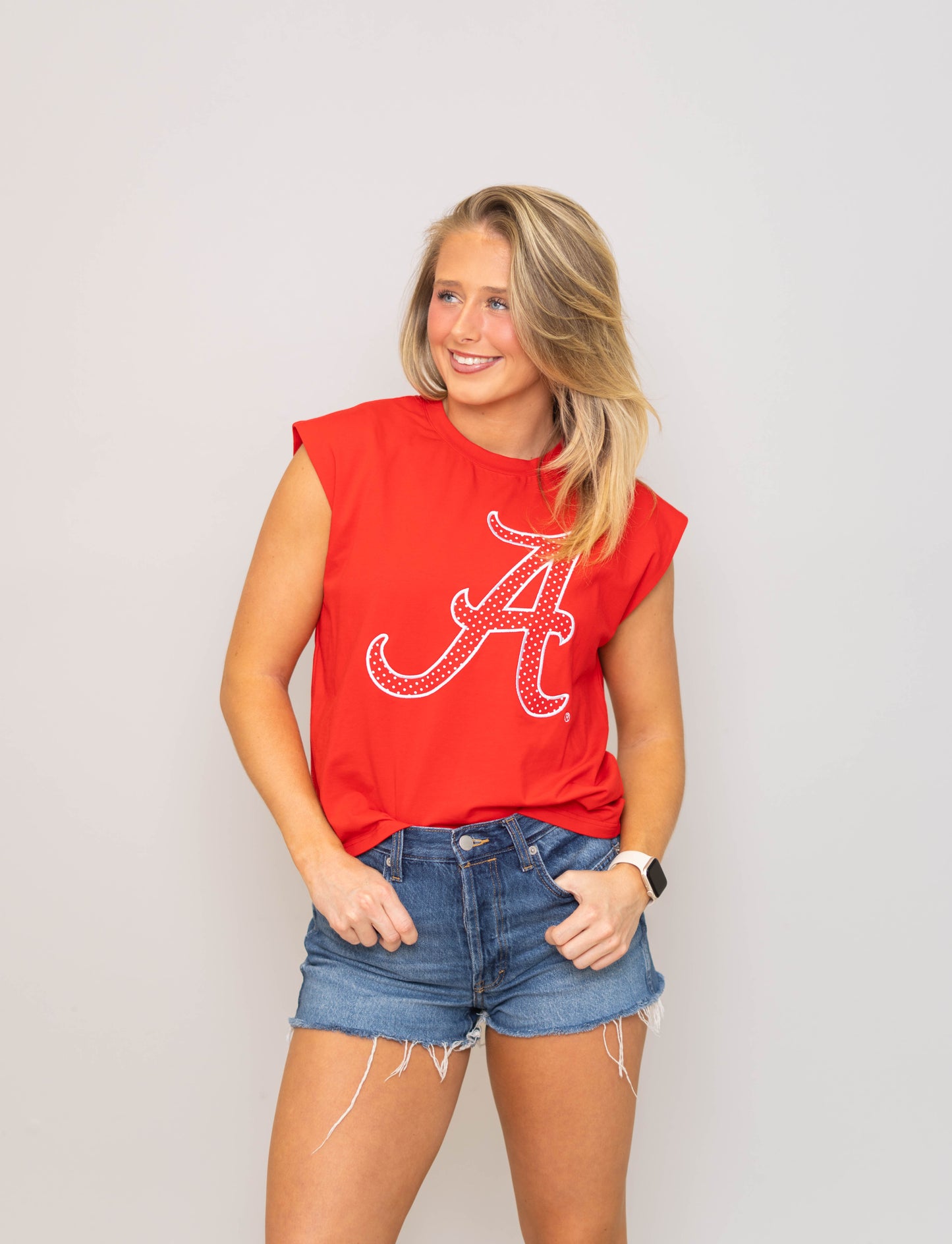 Alabama (Licensed) | Women's Polka Dot Appliqué Embroidery Boxy Tank (Red)