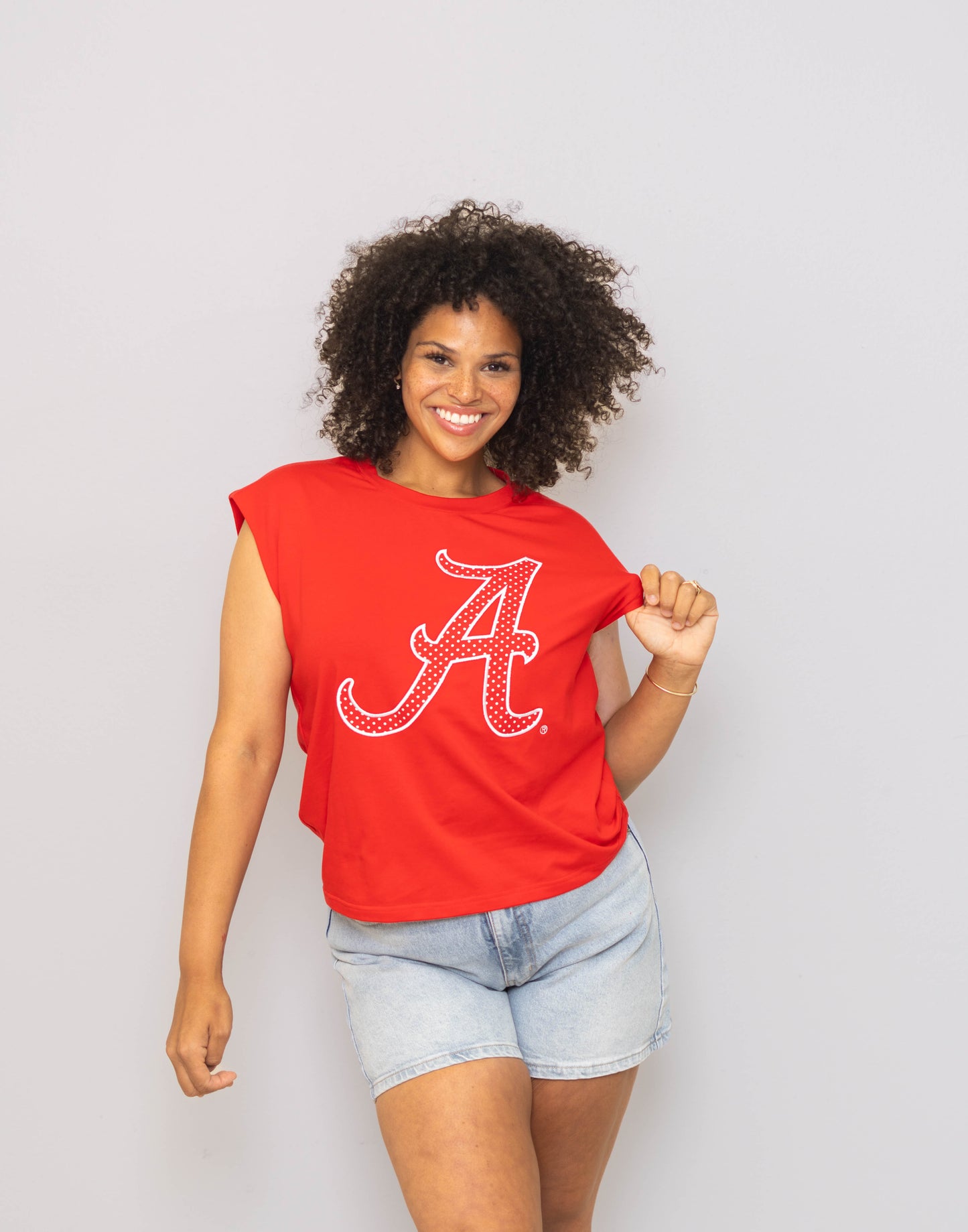 Alabama (Licensed) | Women's Polka Dot Appliqué Embroidery Boxy Tank (Red)