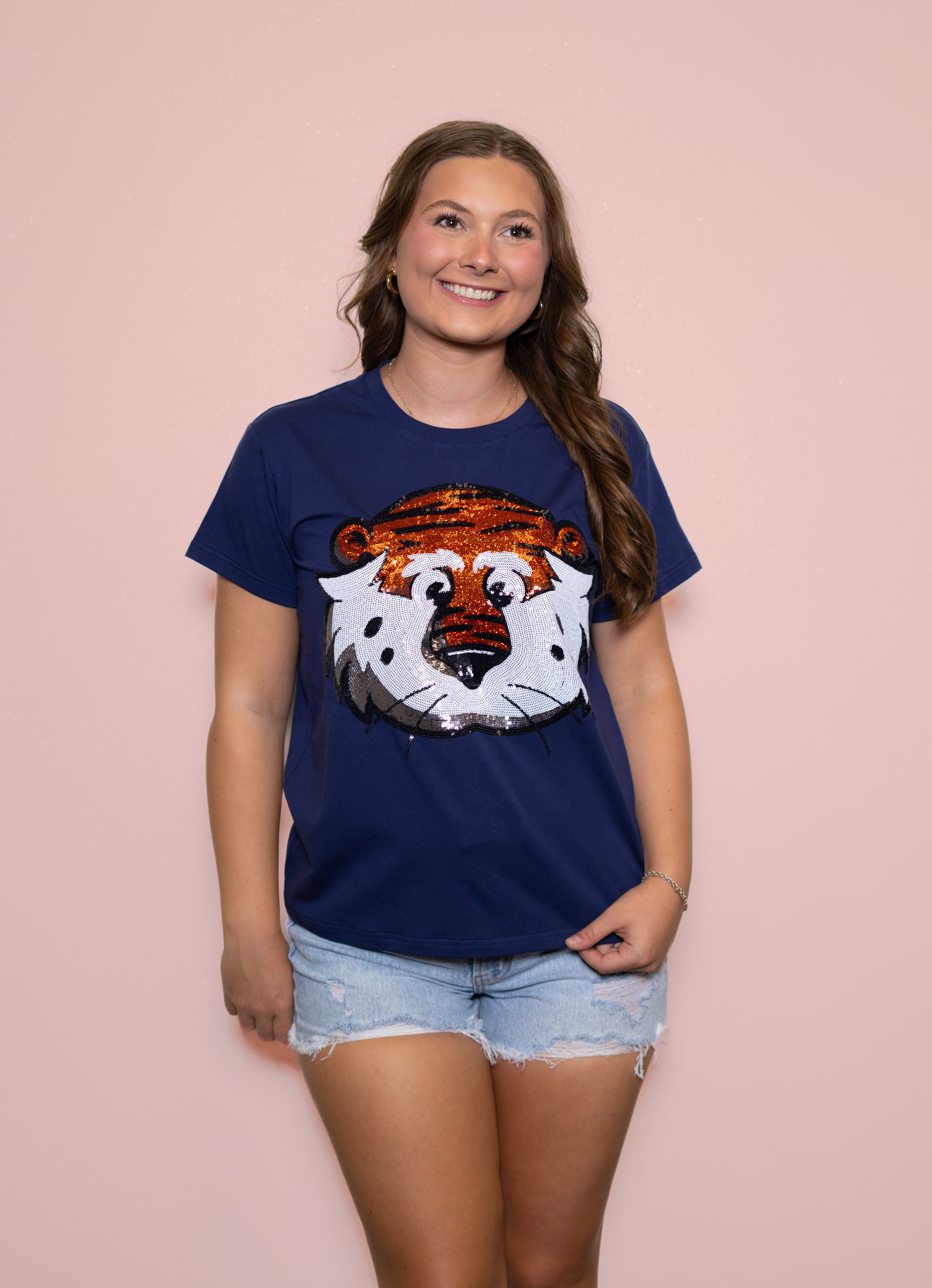 Auburn University (Licensed) Aubie | Women's Sequin Design Tee (Navy)