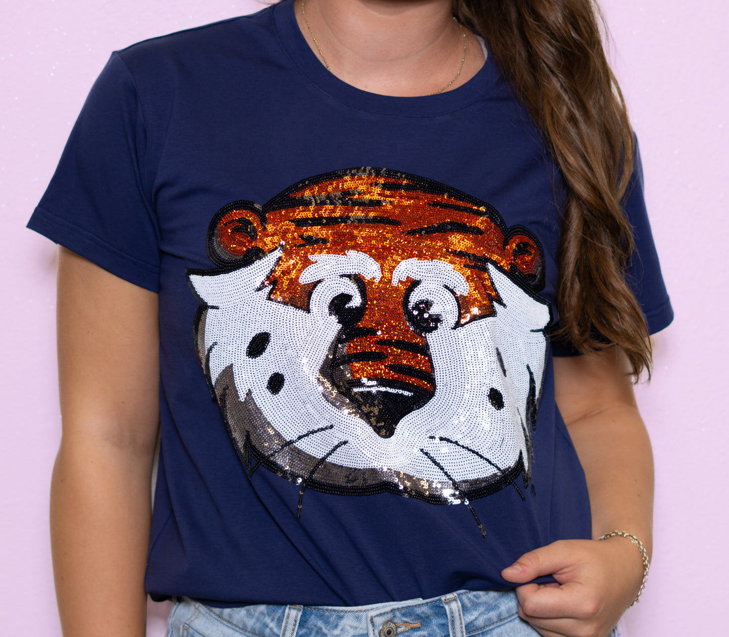 Auburn University (Licensed) Aubie | Women's Sequin Design Tee (Navy)