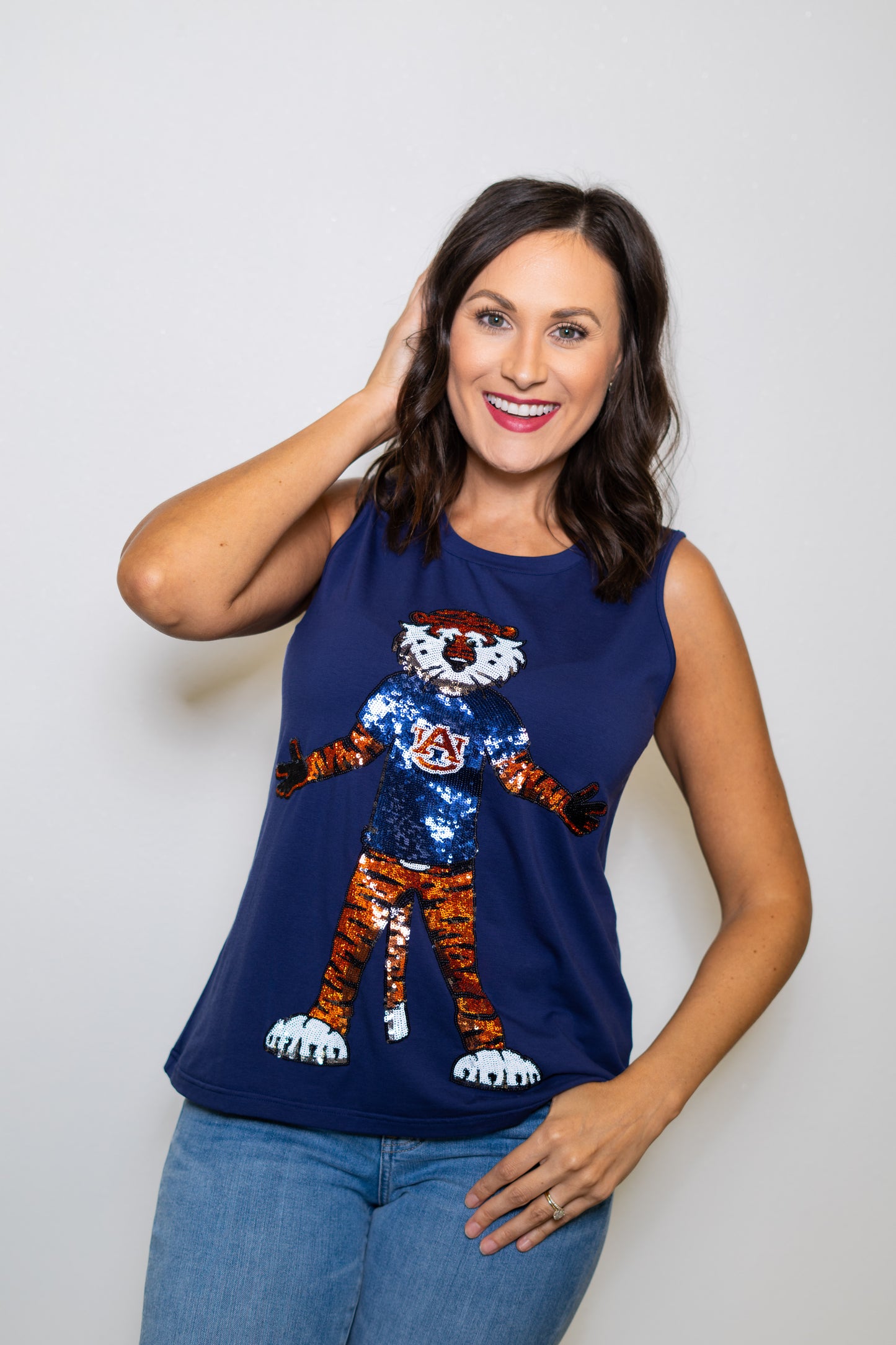 Auburn University (Licensed) Aubie | Women's Sequin Design Tank (Navy)