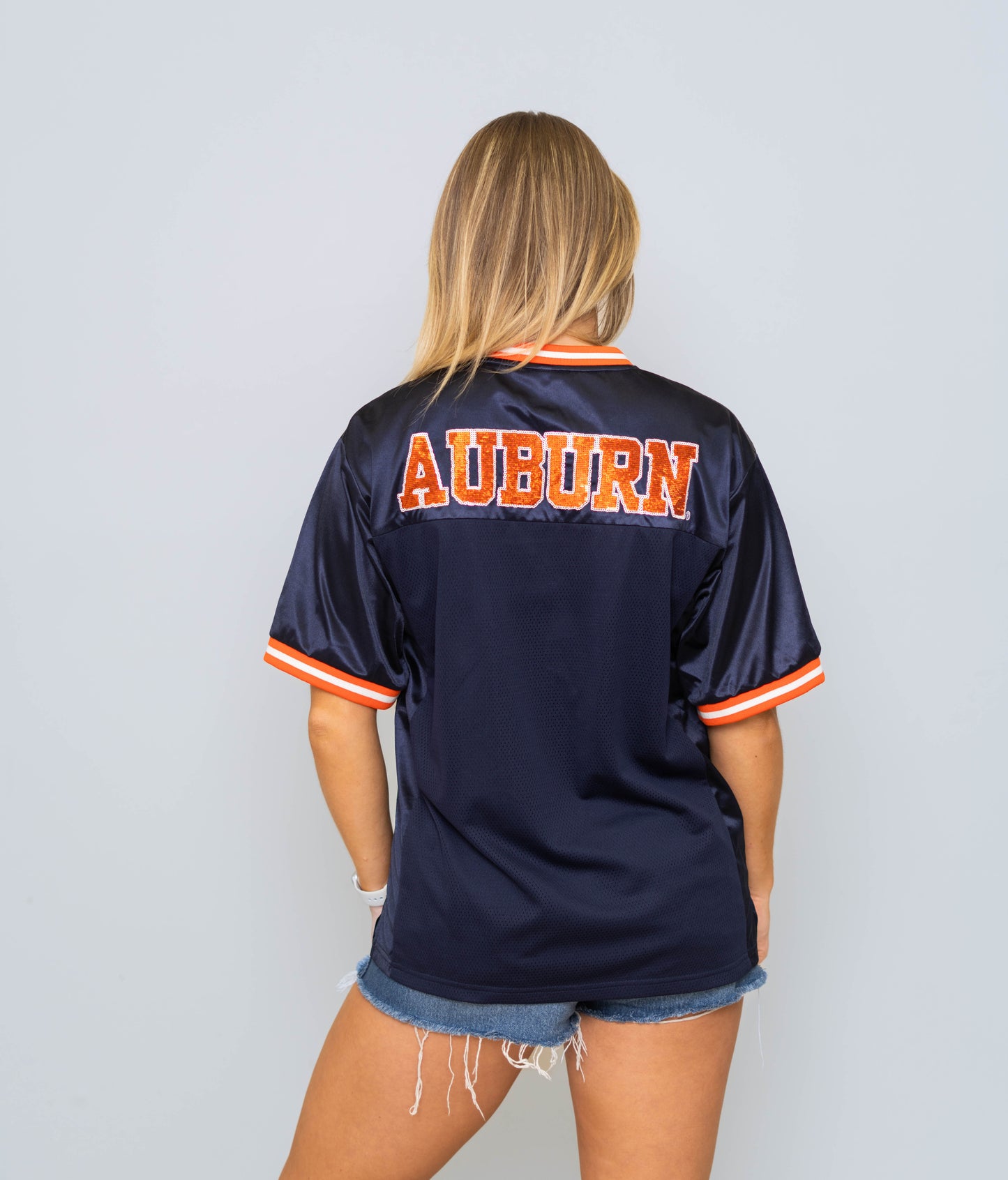 Auburn Tigers (Licensed) | Women's Sequin Design Football Jersey (Navy)