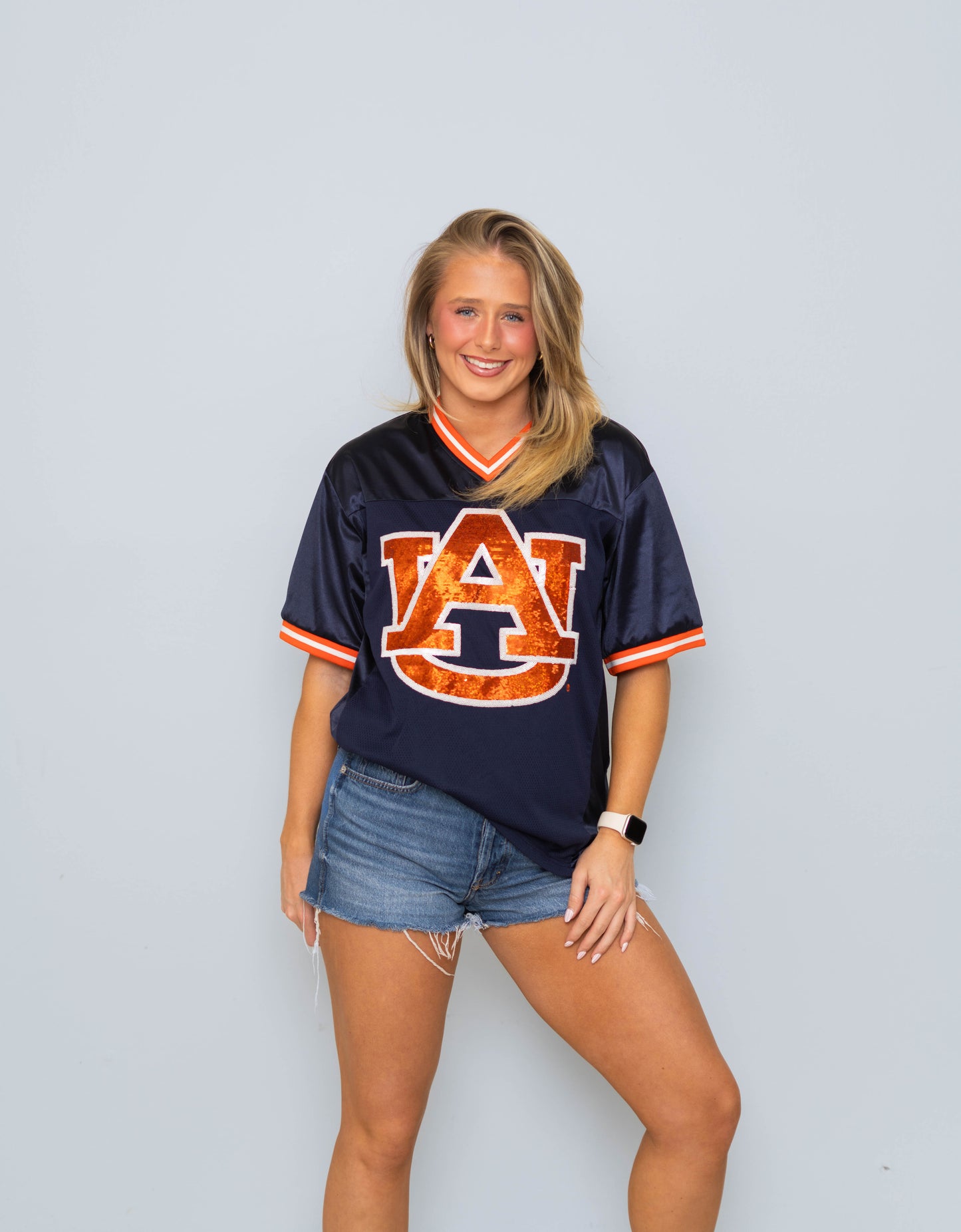 Auburn Tigers (Licensed) | Women's Sequin Design Football Jersey (Navy)