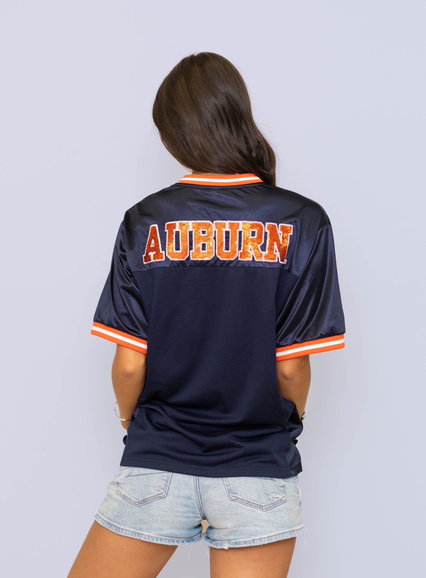 Auburn Tigers (Licensed) | Women's Sequin Design Football Jersey (Navy)