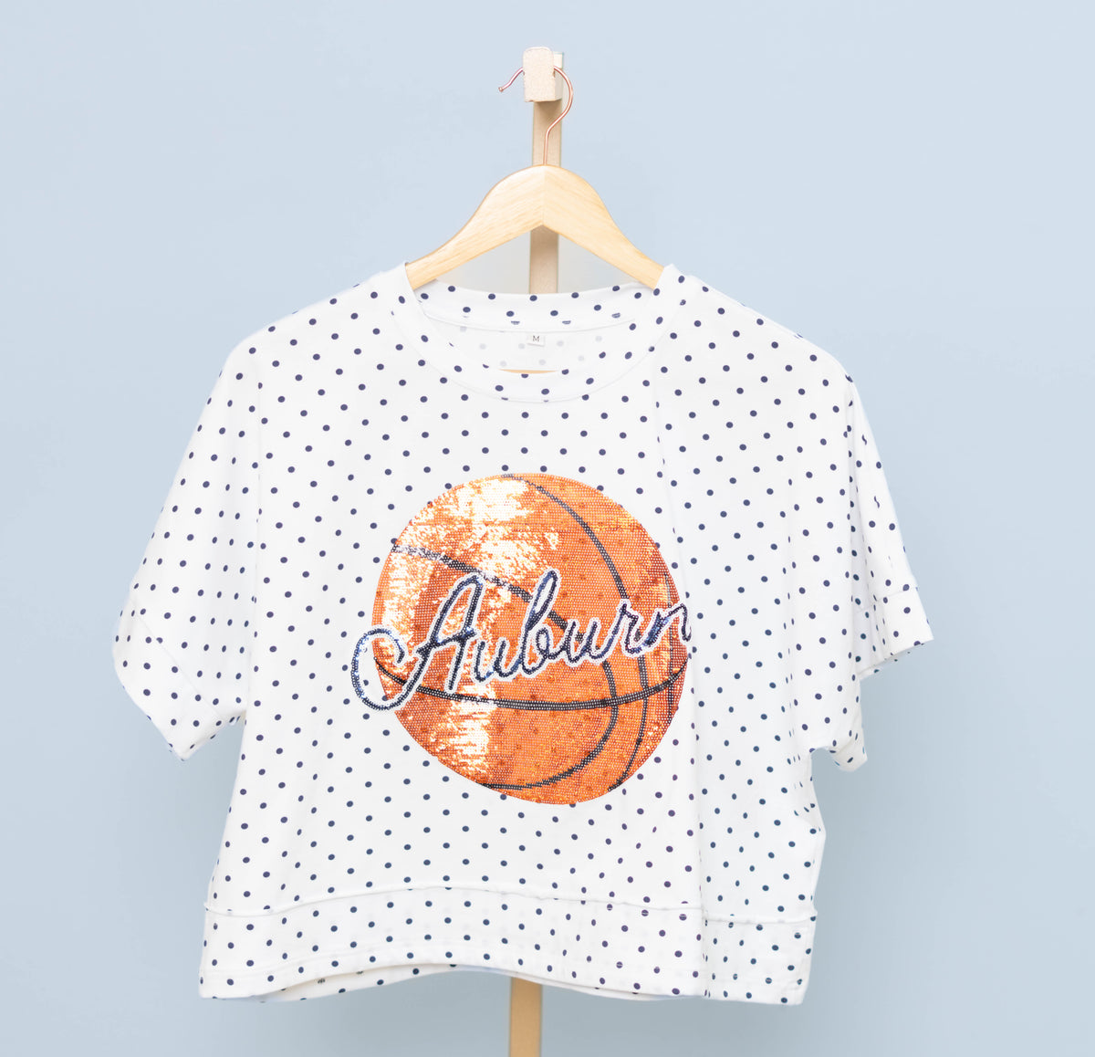 **PRE-ORDER ONLY** Wholesale | Auburn Basketball (Licensed) | Polka Dot Exposed Seam Crop (Navy Polka Dot)