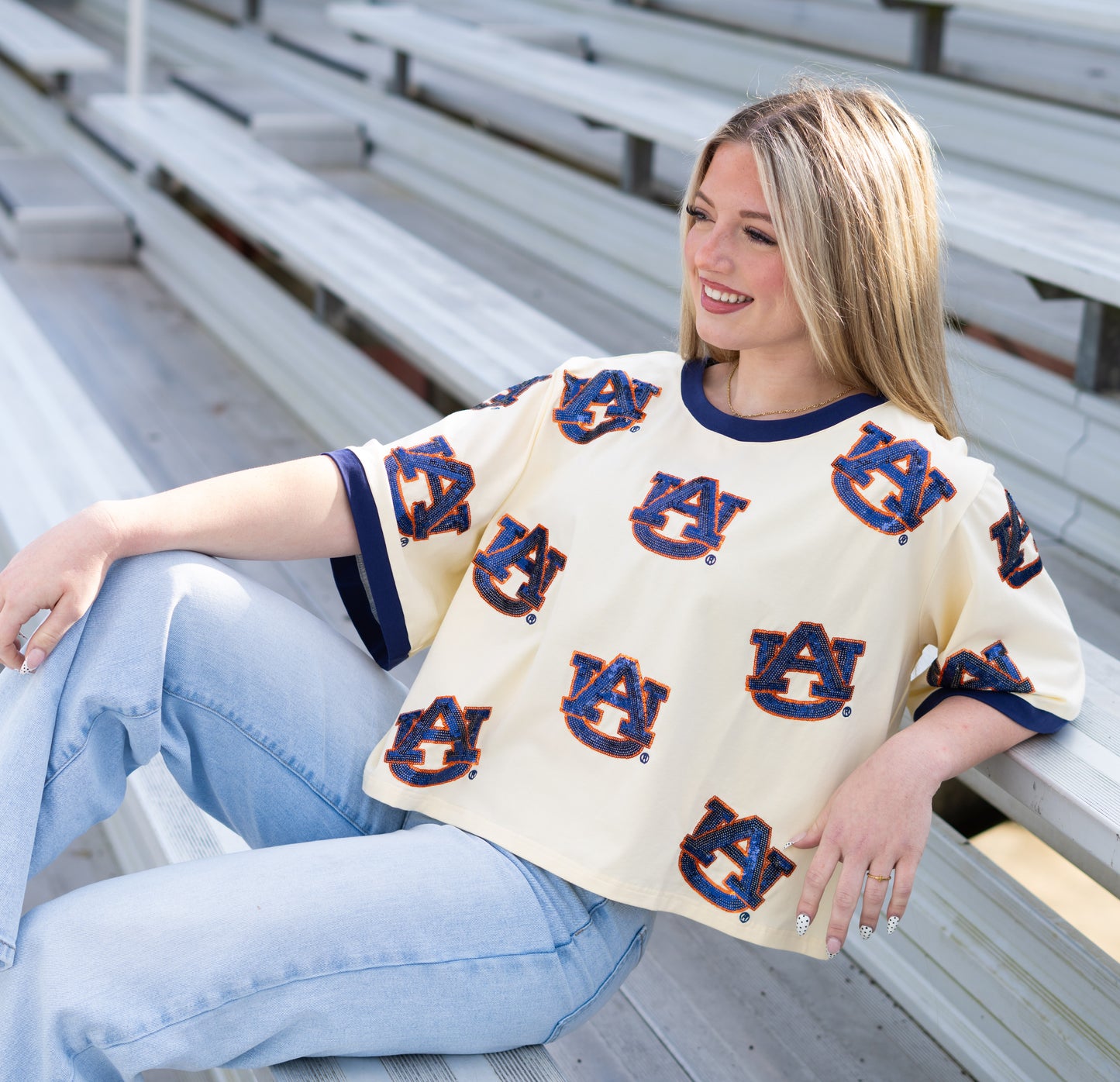 Wholesale | Auburn (Licensed) | Women's Oversized Scattered Crop Tee (Cream)