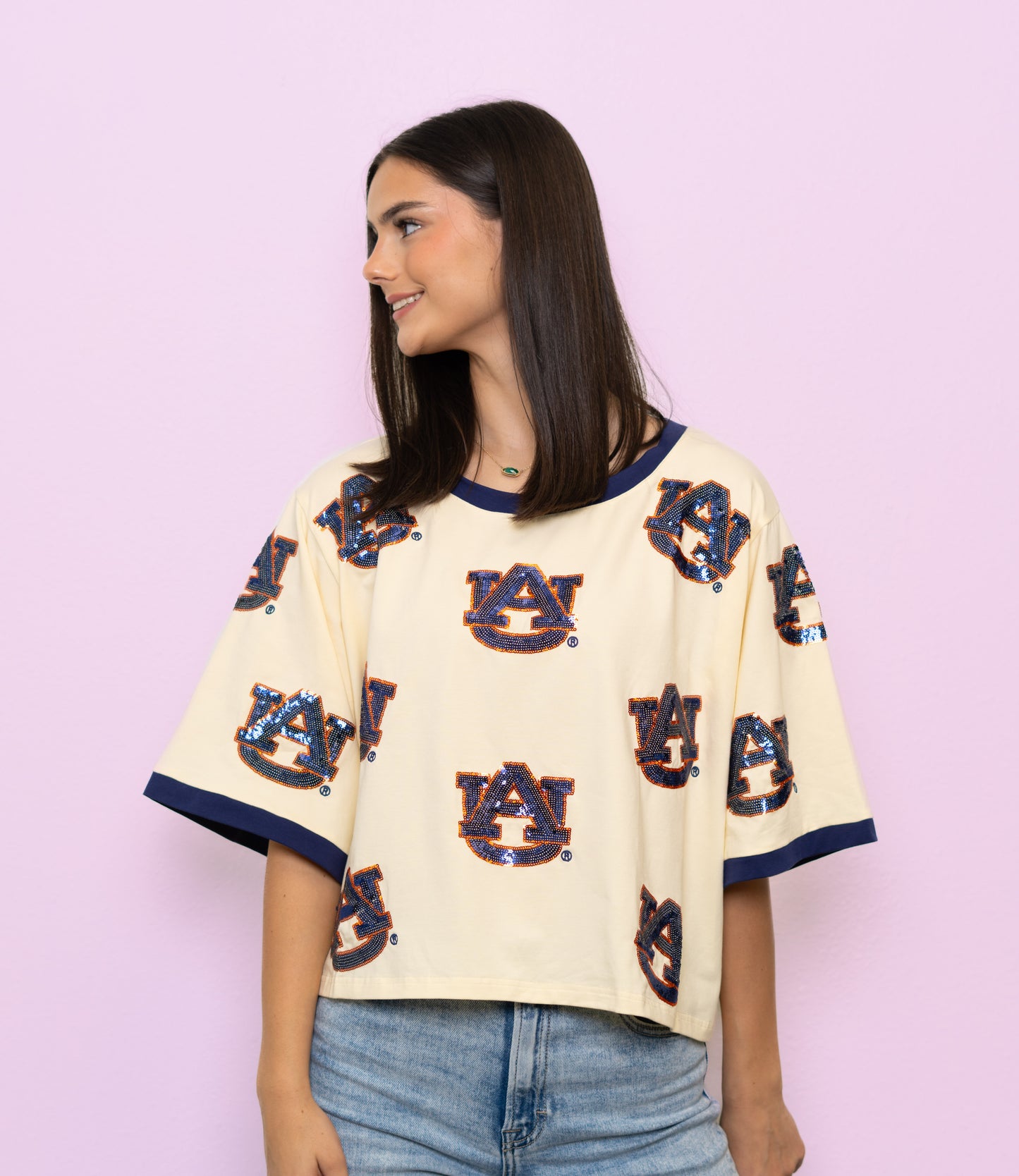 Wholesale | Auburn (Licensed) | Women's Oversized Scattered Crop Tee (Cream)