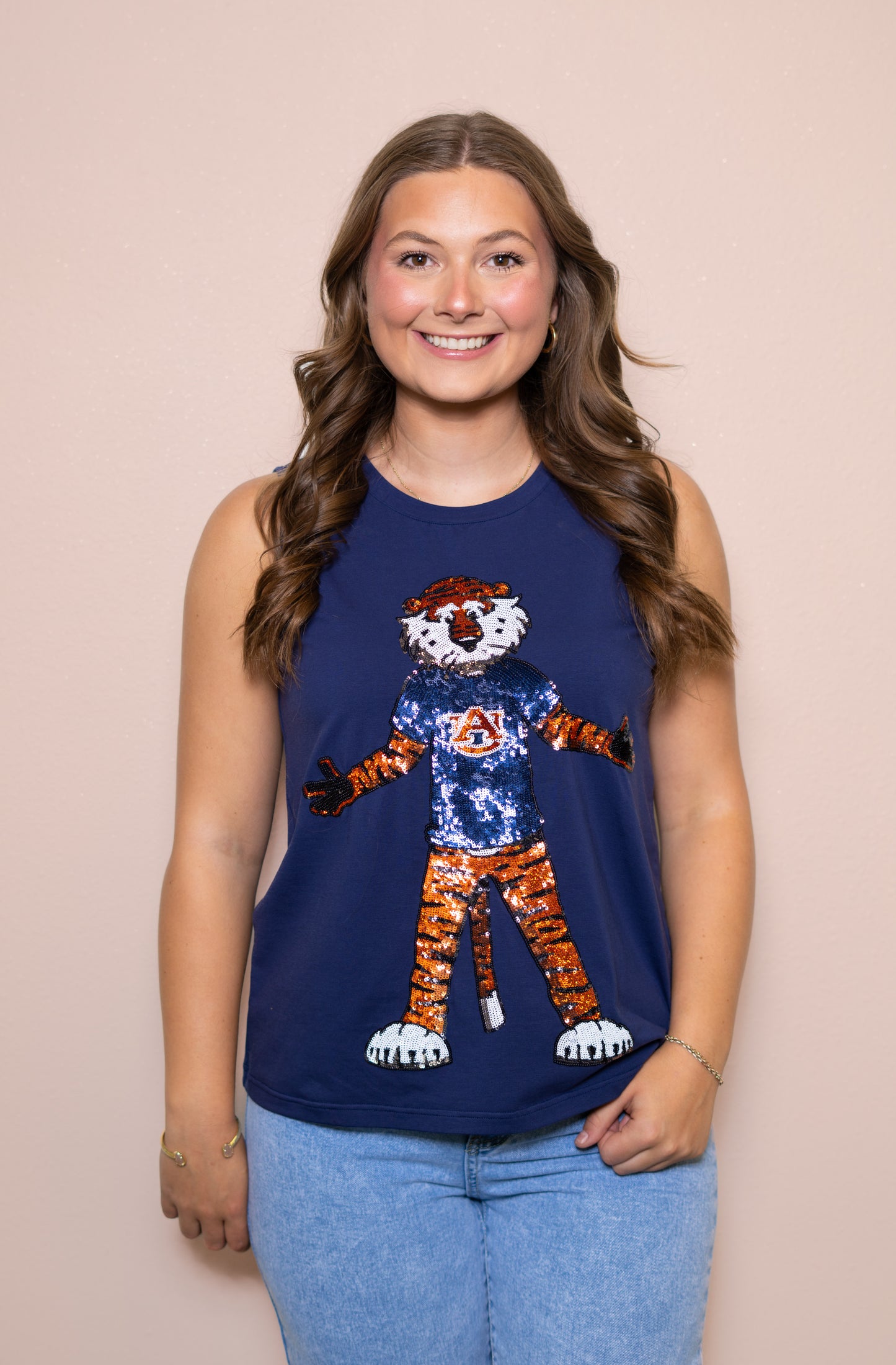Auburn University (Licensed) Aubie | Women's Sequin Design Tank (Navy)