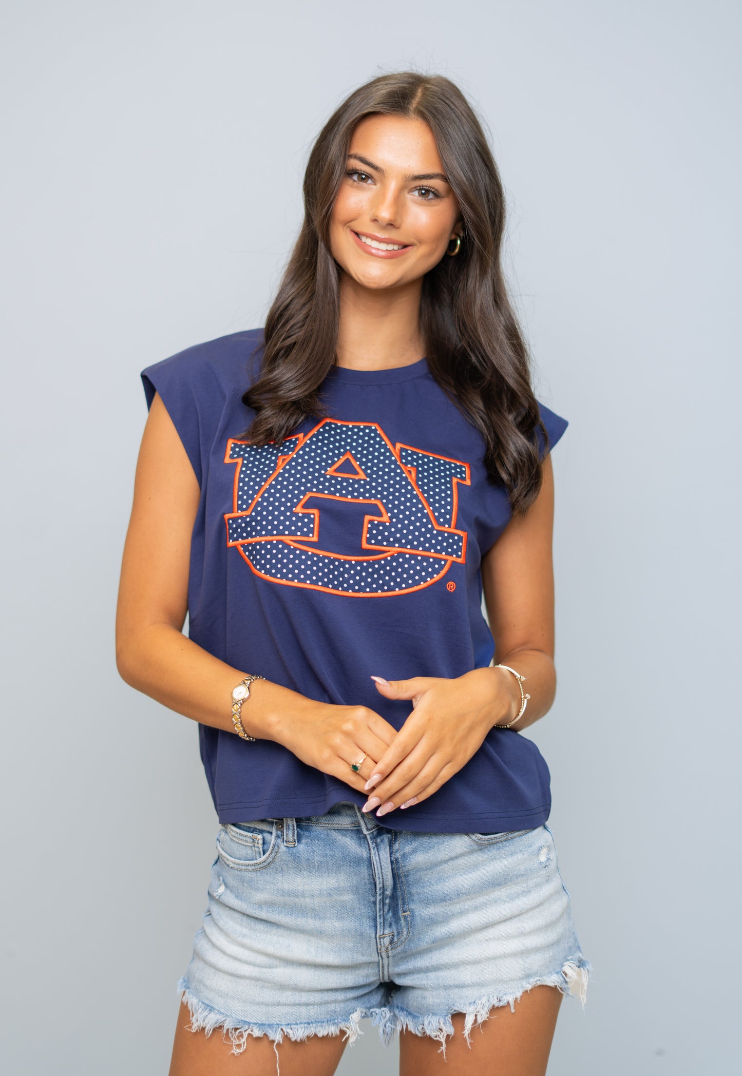 Auburn (Licensed) | Women's Polka Dot Appliqué Embroidery Boxy Tank (Navy)