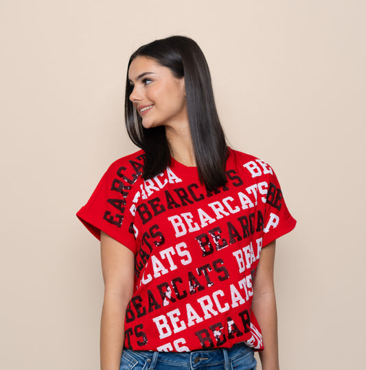 Bearcats Varsity Block | Women's Cuff Sleeve Tee (Red)