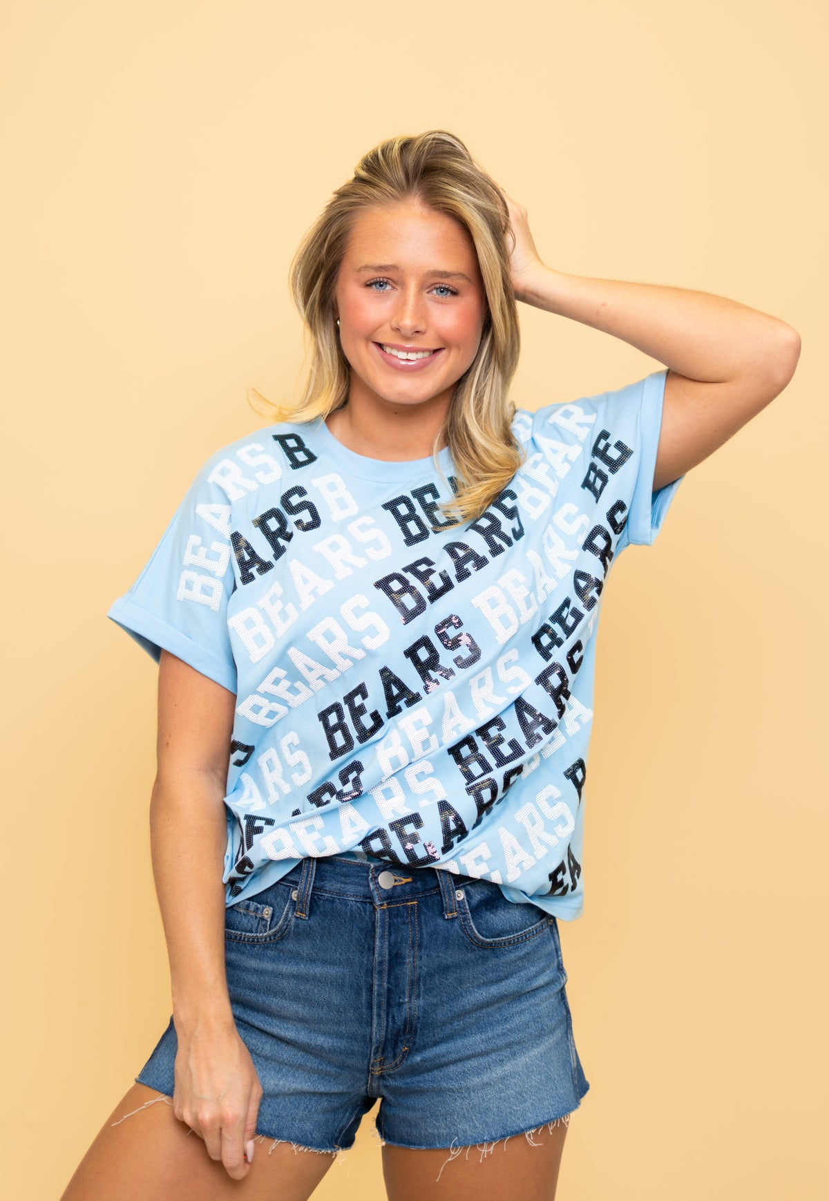Bears Varsity Block | Women's Cuff Sleeve Tee (Blue)