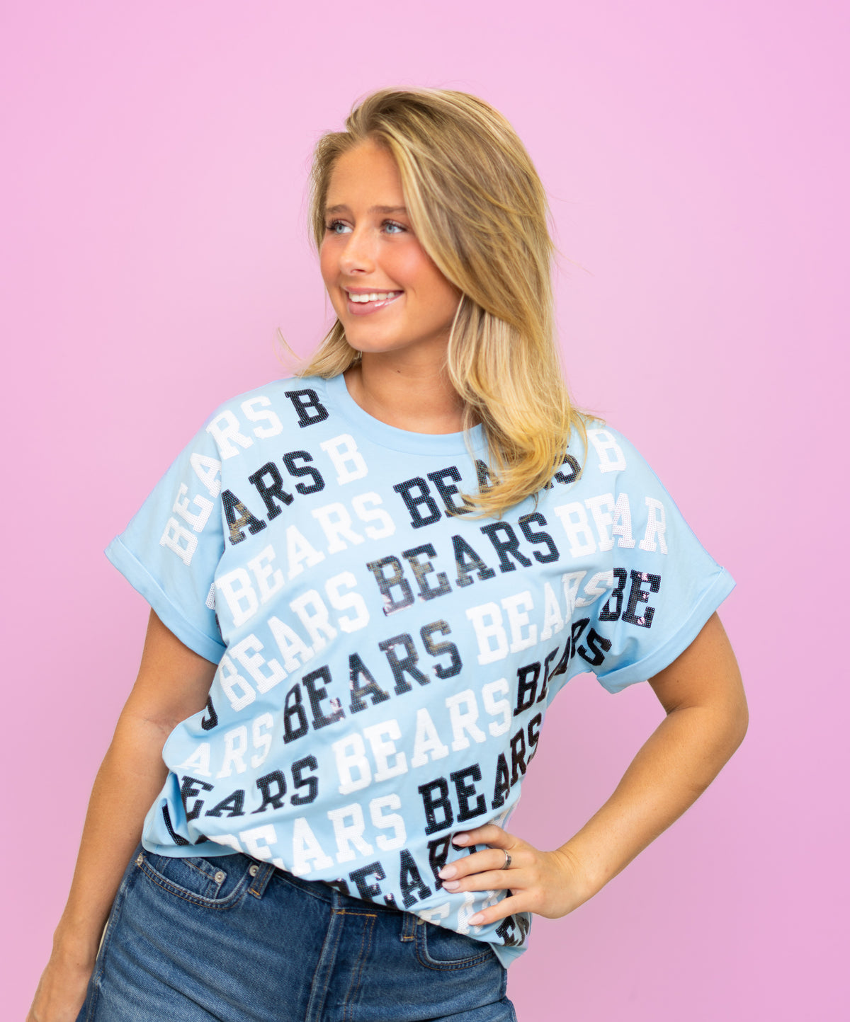 Bears Varsity Block | Women's Cuff Sleeve Tee (Blue)