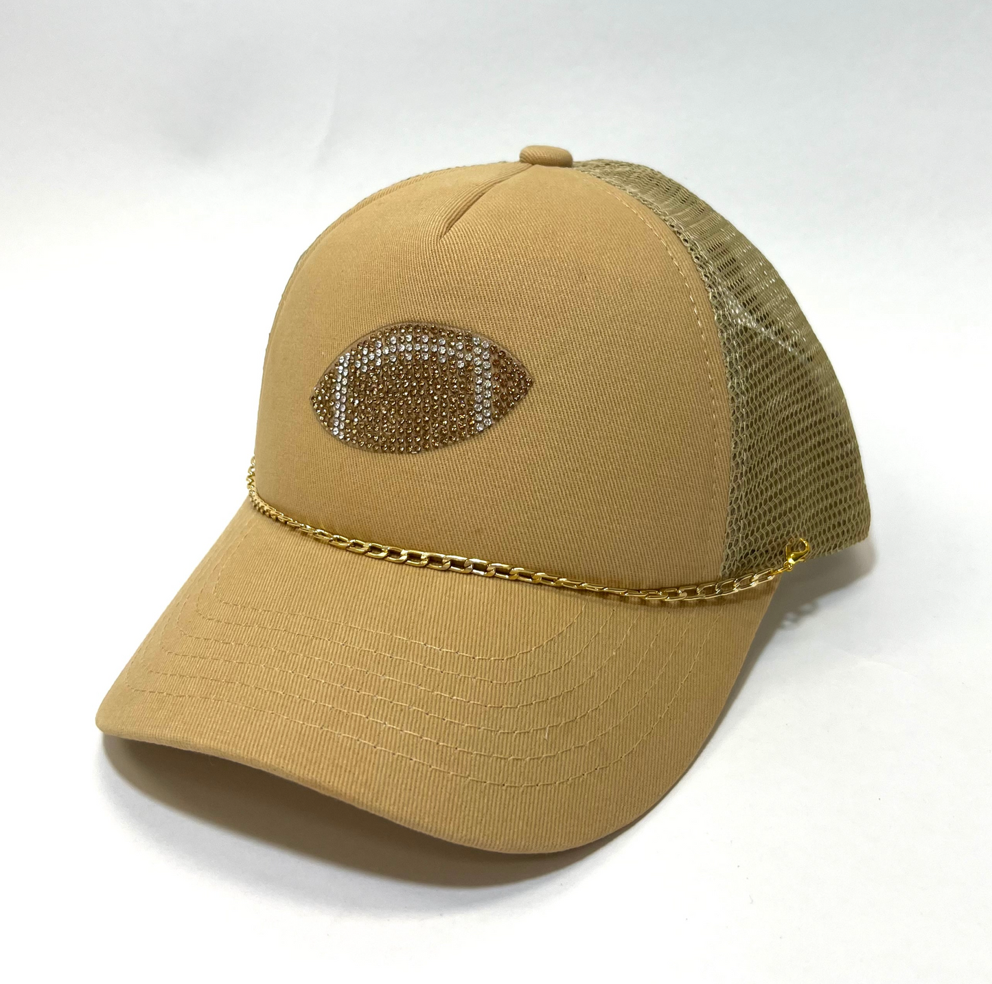 Rhinestone Football | Custom Trucker Hat (Khaki)