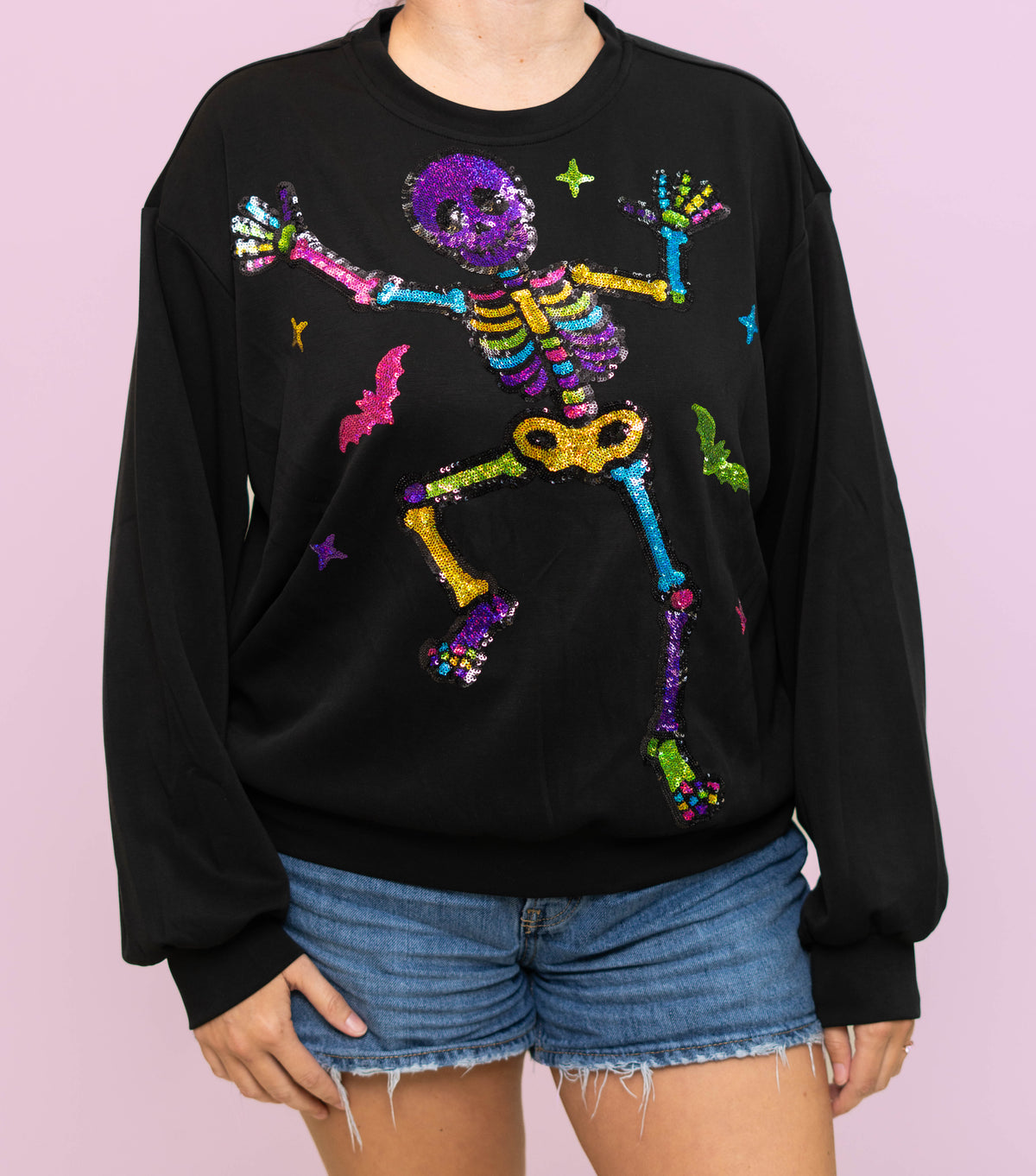 Wholesale | Boogie Bones | Women's Sequin Design Buttery Soft Pullover (Black)