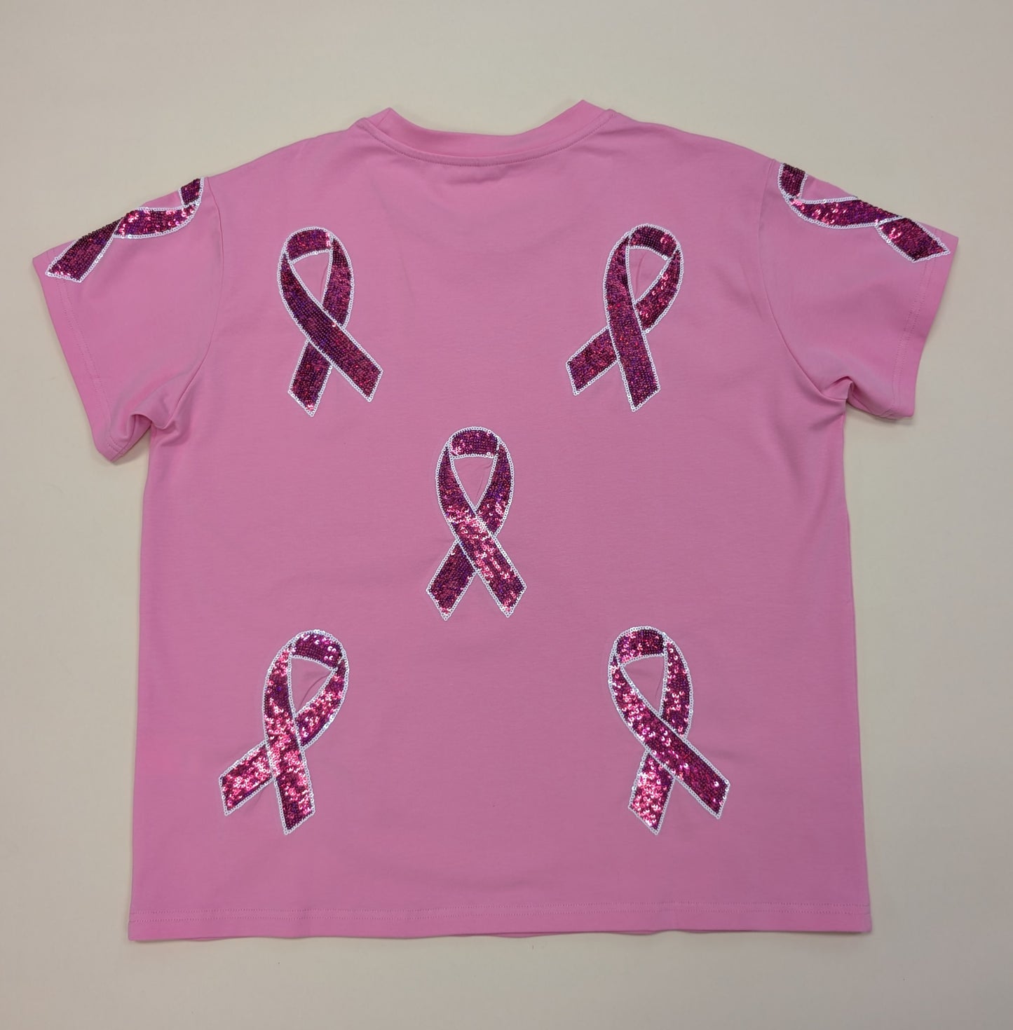 Breast Cancer Awareness Tee | Women's Sequin Design Tee (Pink)