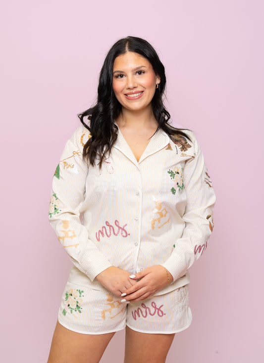Bride Pajamas | Women's Sequin Design Pajamas (Cream)