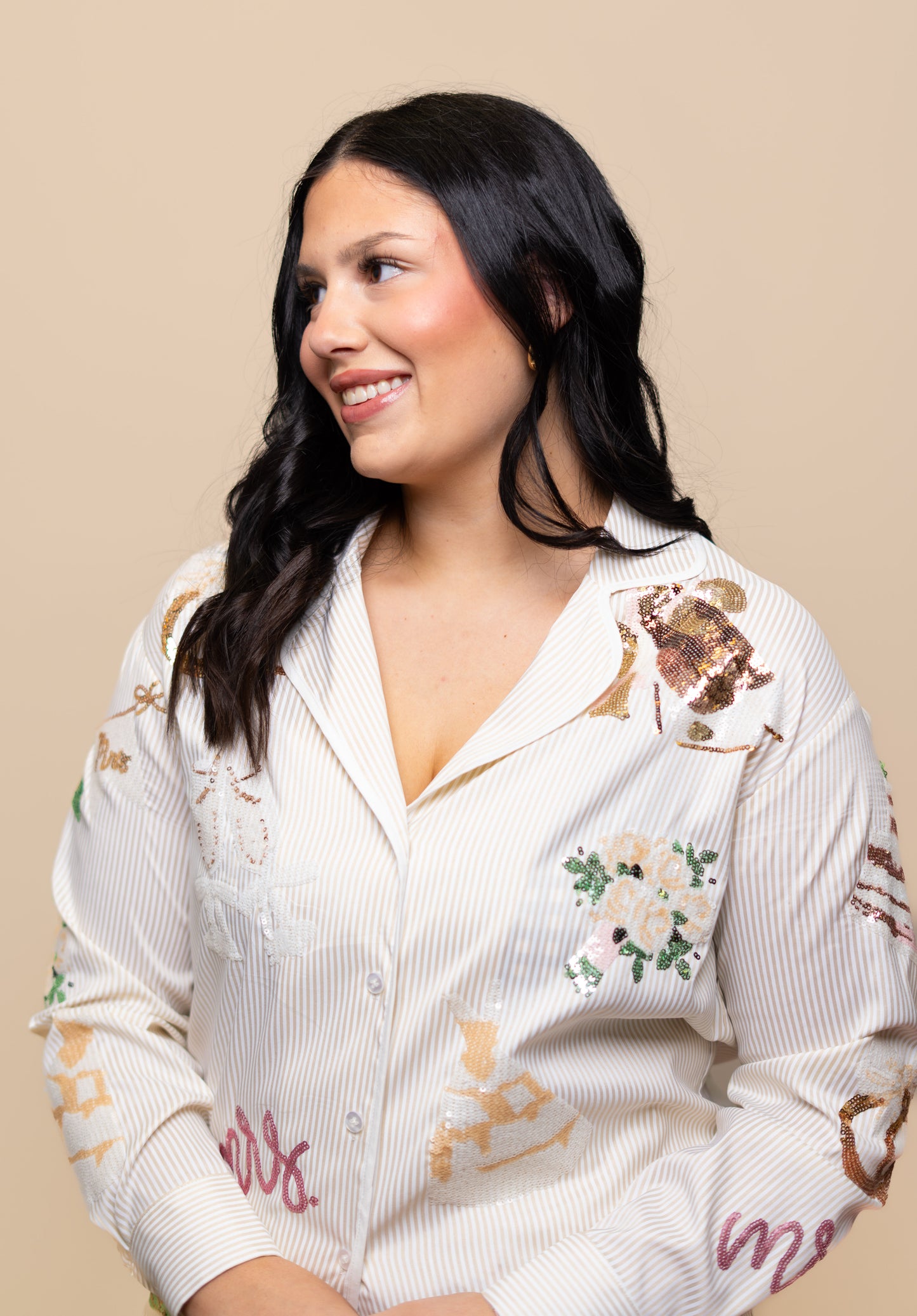 Bride Pajamas | Women's Sequin Design Pajamas (Cream)
