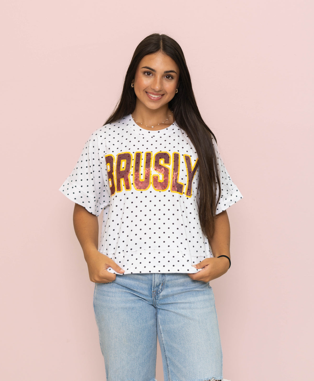 Brusly | Polka Dot Exposed Seam Crop Shirt (Black Polka Dot)