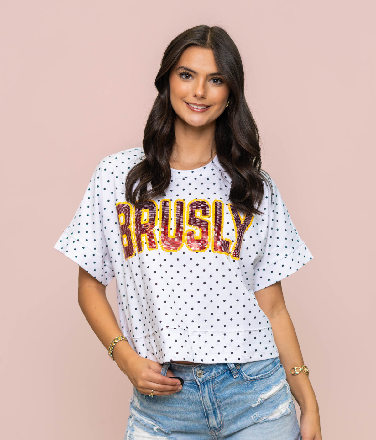 Brusly | Polka Dot Exposed Seam Crop Shirt (Black Polka Dot)