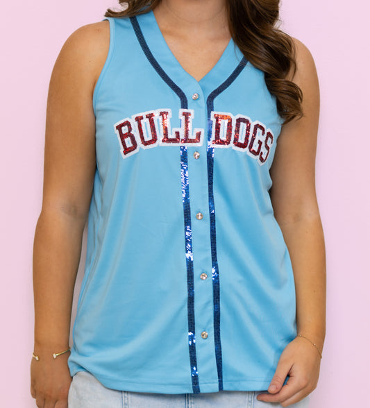 LA Tech Bulldogs (Licensed) | Women's Sequin Embroidery Baseball Jersey Tank (Blue)