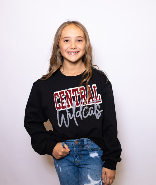 Central Wildcats | Youth Chenille Embroidery Sweatshirt (Black)