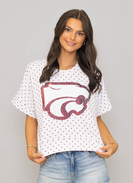 **PRE-ORDER ONLY** Central Wildcats | Polka Dot Exposed Seam Crop Shirt (Maroon Polka Dot)