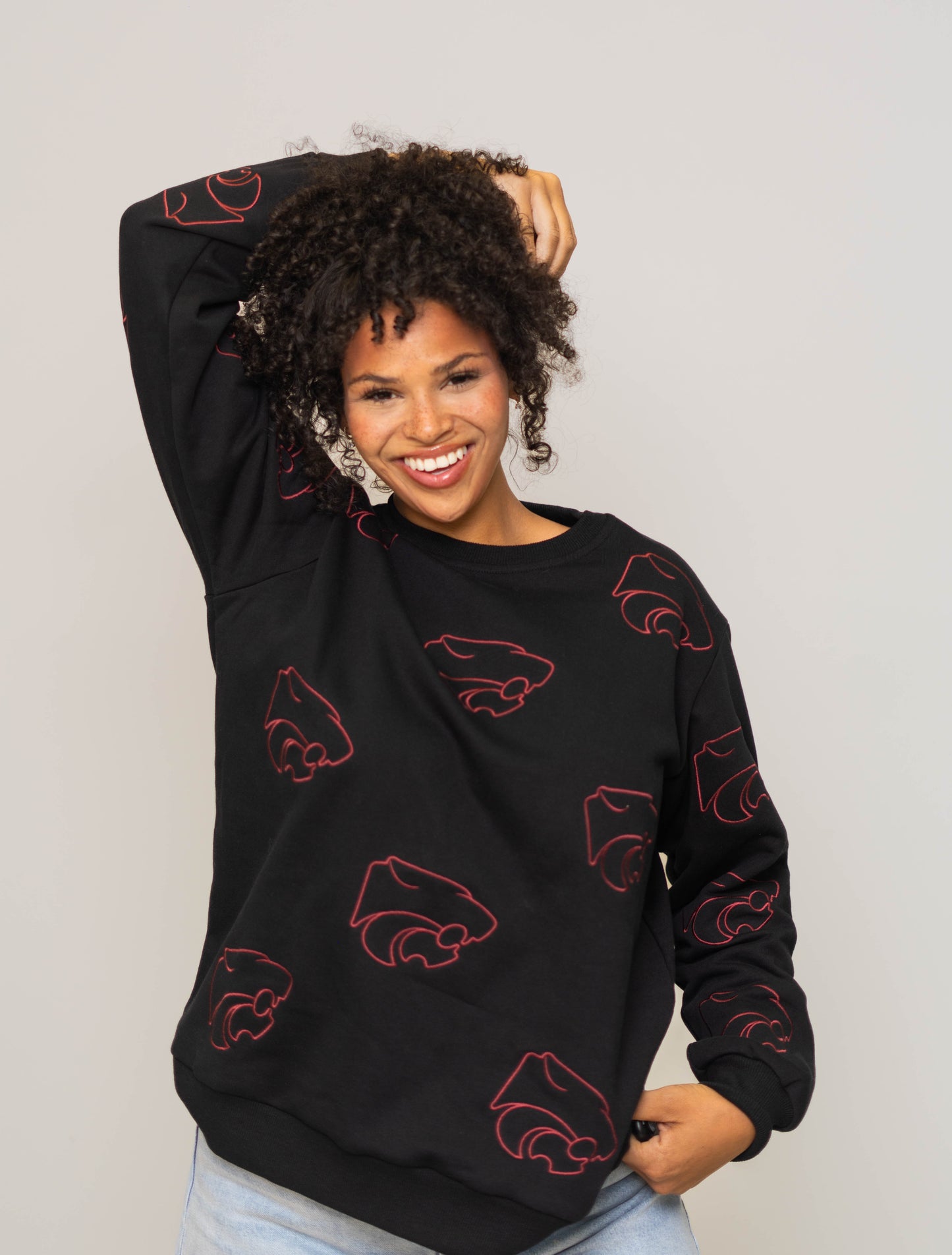 Central Wildcats | Embroidered Metallic Outline Sweatshirt (Black)