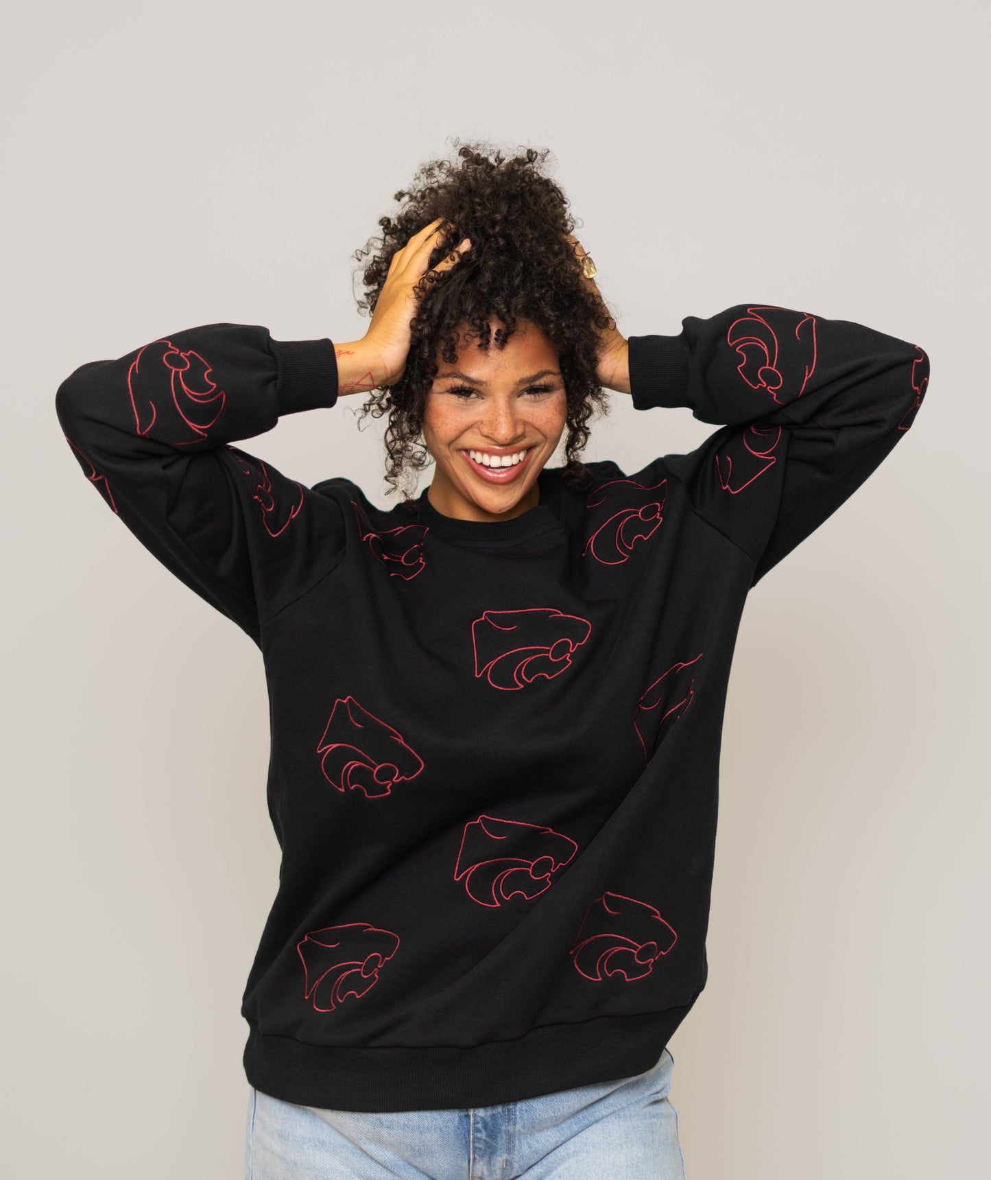 Central Wildcats | Embroidered Metallic Outline Sweatshirt (Black)