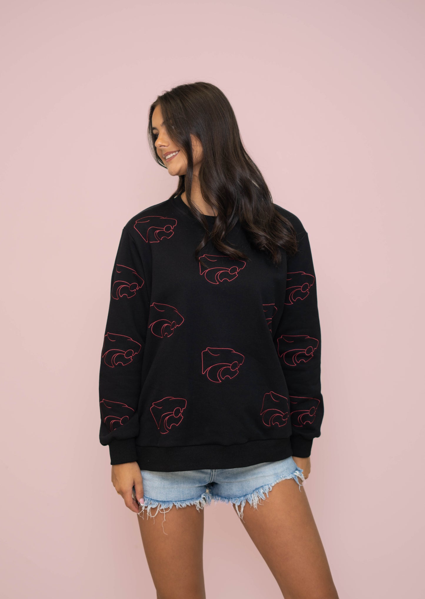 Central Wildcats | Embroidered Metallic Outline Sweatshirt (Black)