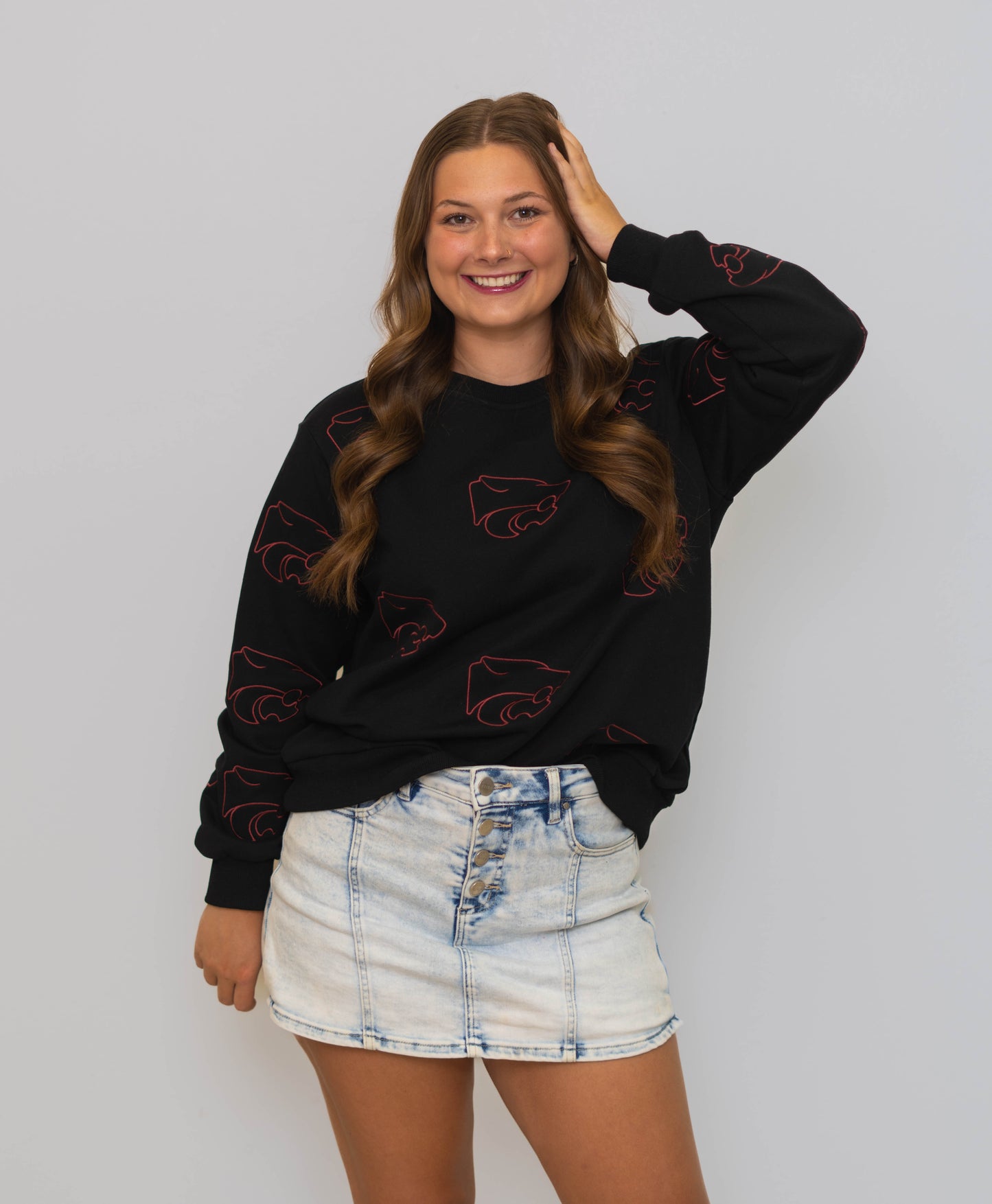 Central Wildcats | Embroidered Metallic Outline Sweatshirt (Black)
