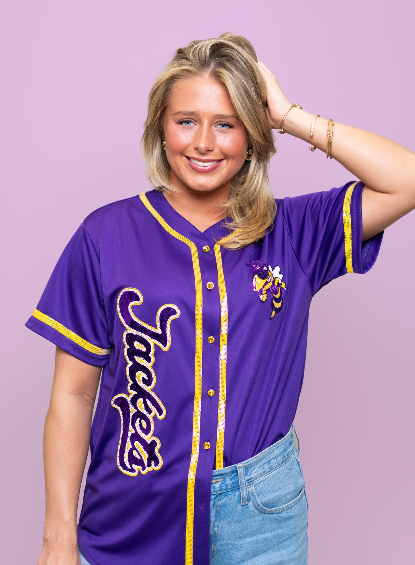 Jackets | Women's Sequin Embroidery Baseball Jersey (Purple)