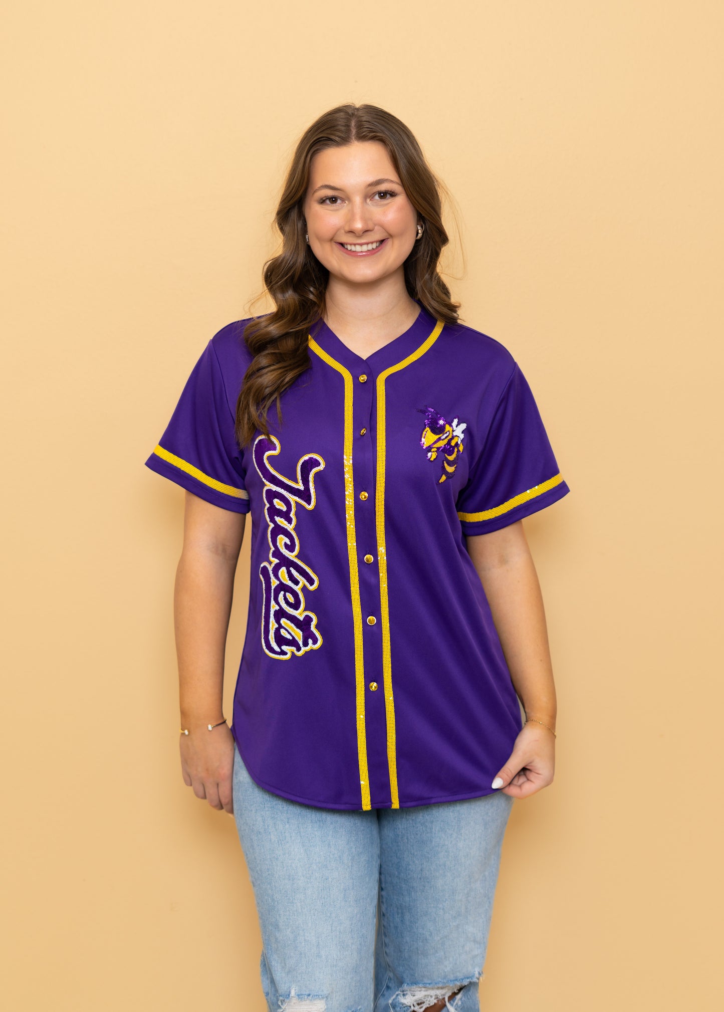 Jackets | Women's Sequin Embroidery Baseball Jersey (Purple)