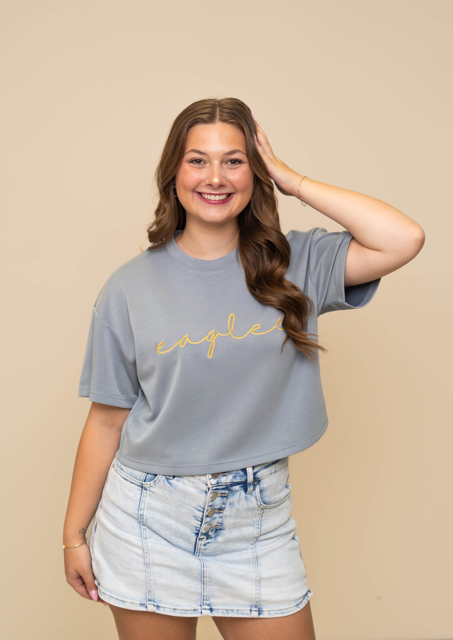 Eagles | Women's Buttery Soft Crop Tee (Stone Blue)