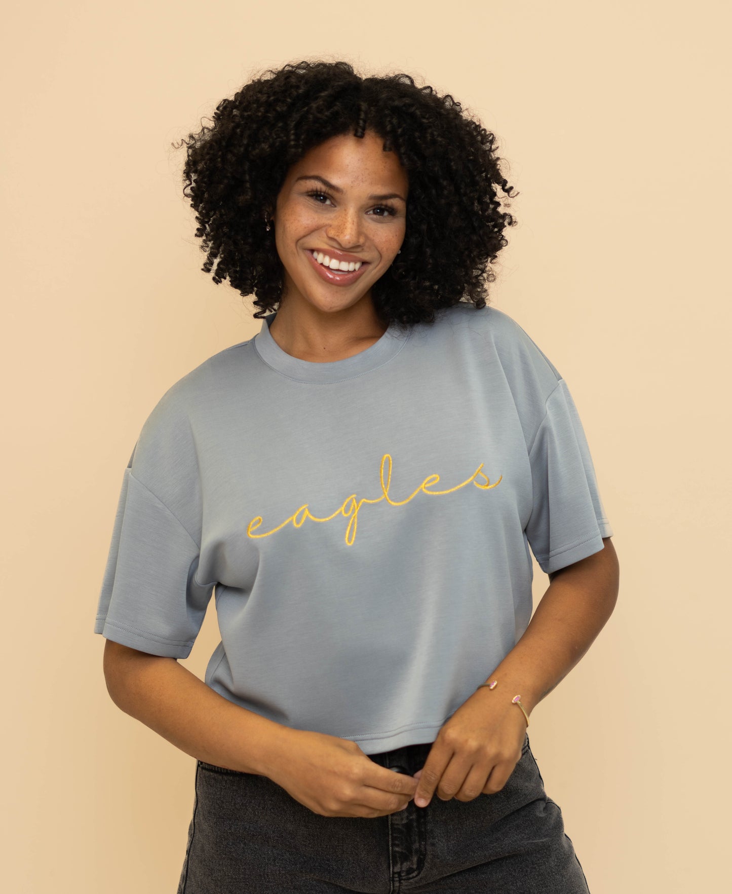Eagles | Women's Buttery Soft Crop Tee (Stone Blue)