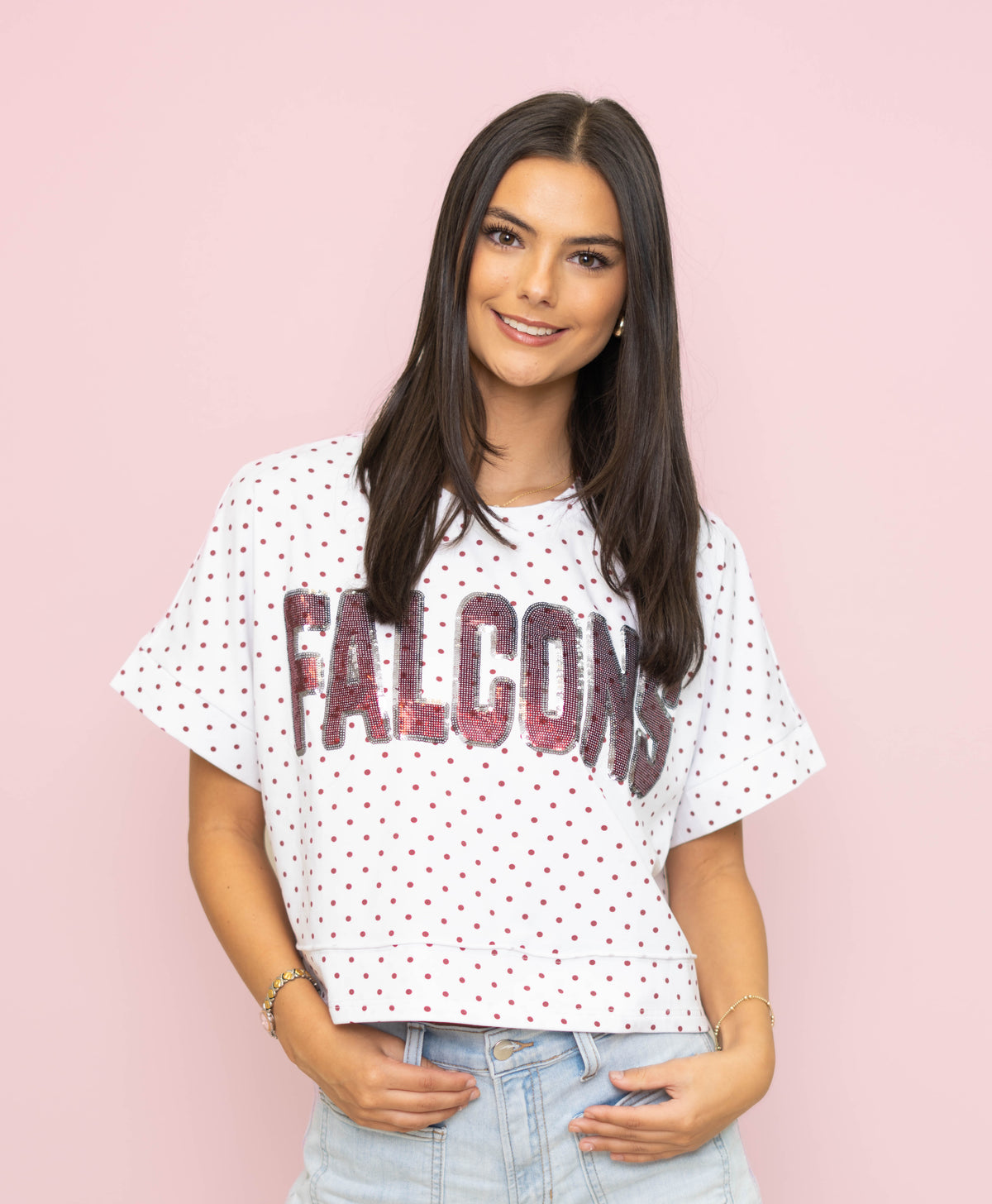 Falcons | Polka Dot Exposed Seam Crop Shirt (Maroon Polka Dot)