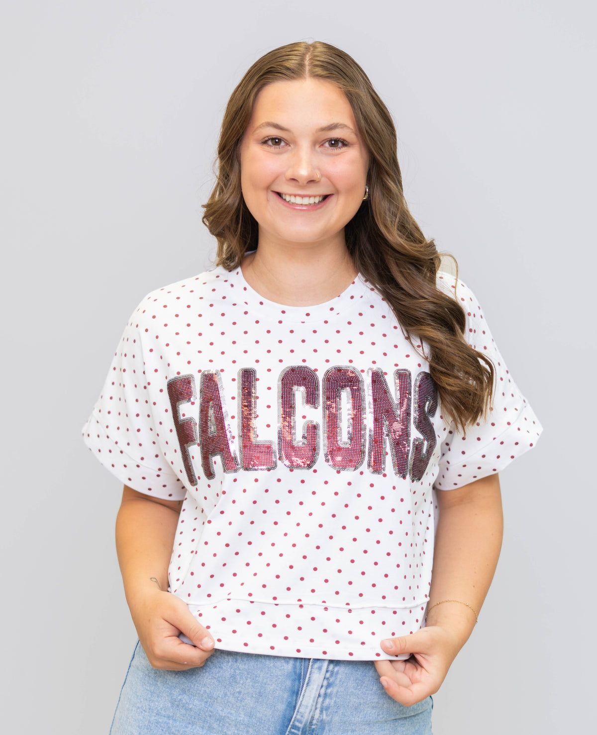 Falcons | Polka Dot Exposed Seam Crop Shirt (Maroon Polka Dot)