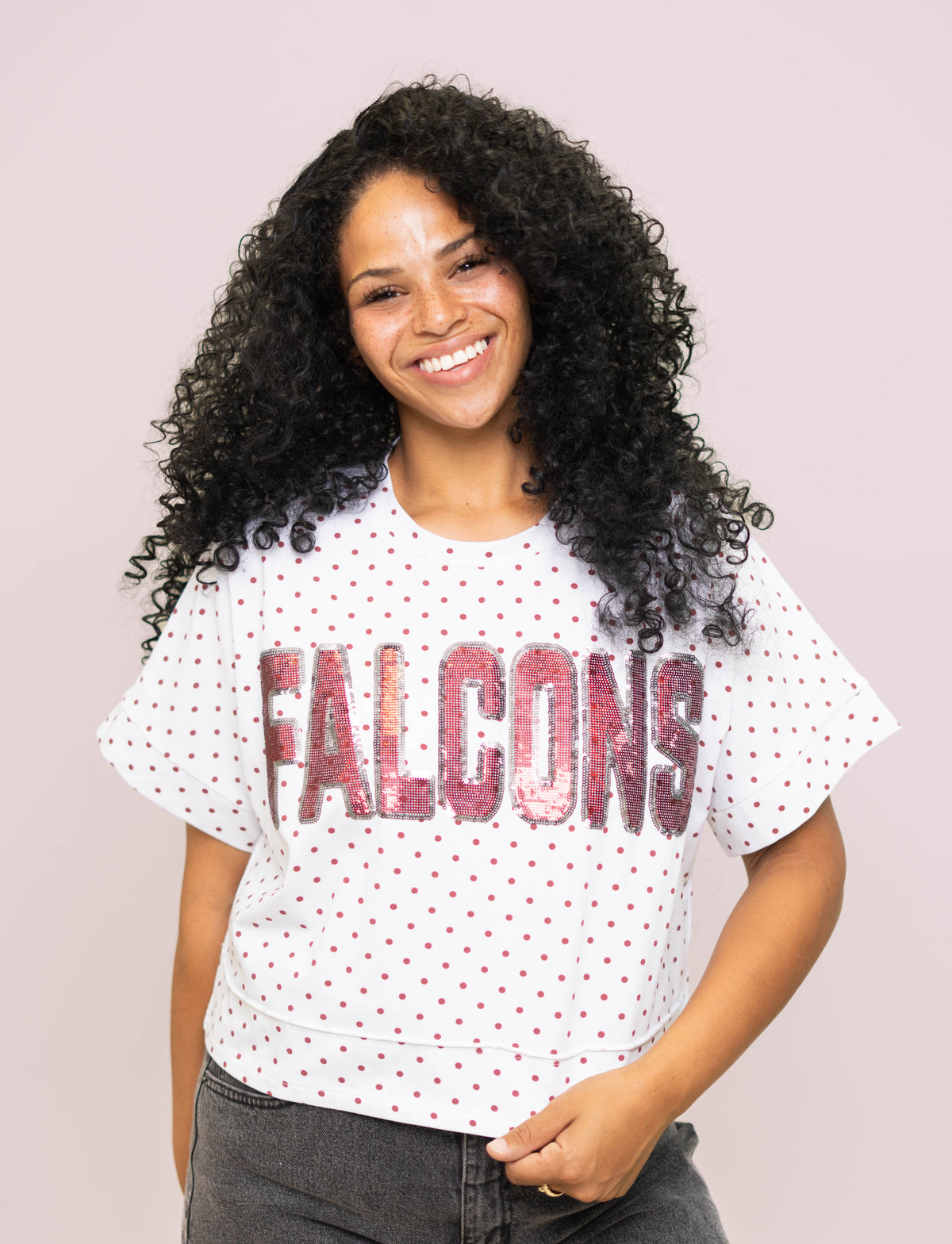Falcons | Polka Dot Exposed Seam Crop Shirt (Maroon Polka Dot)