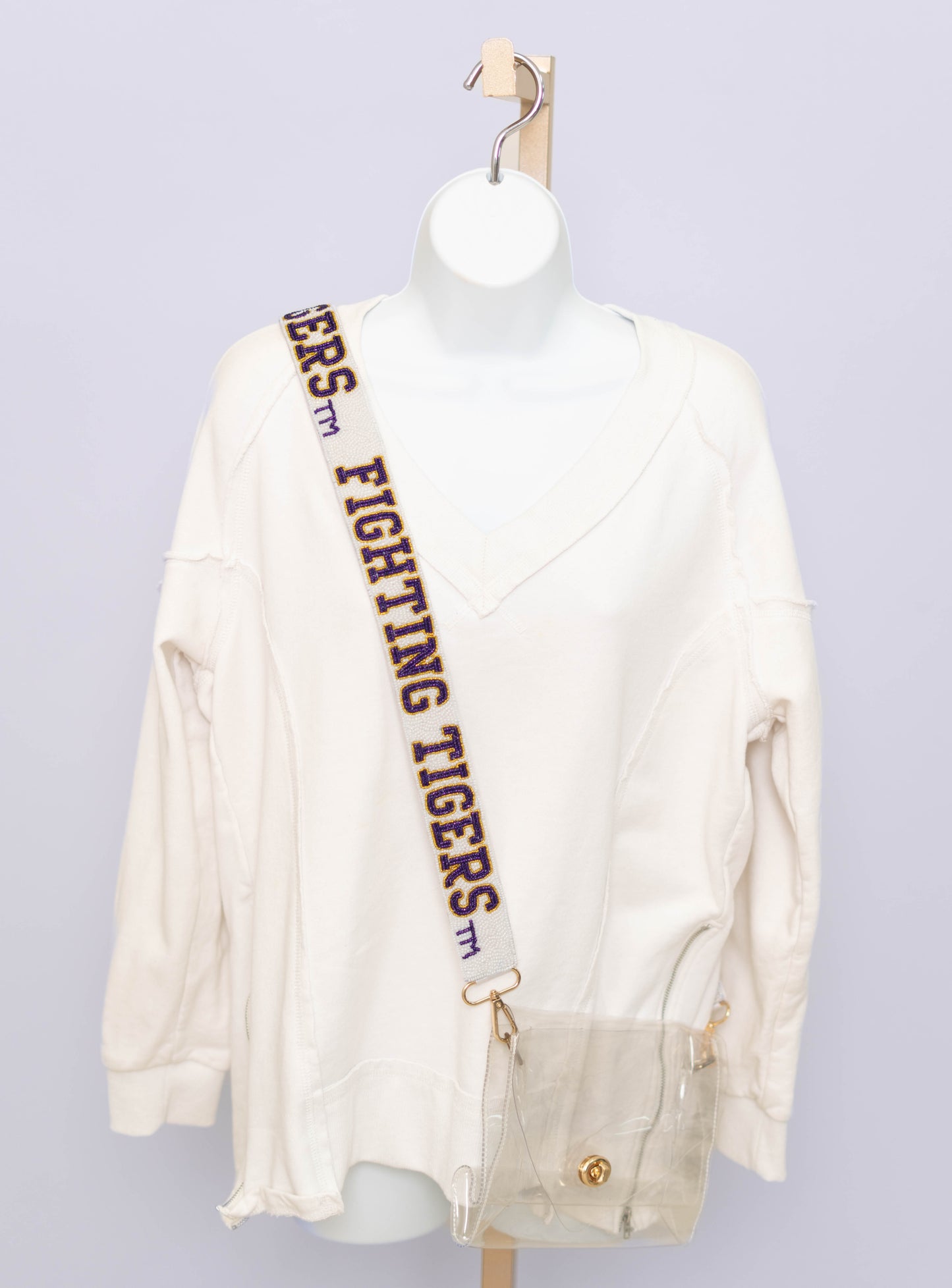 **PRE-ORDER ONLY** Wholesale | LSU Fighting Tigers (Licensed) | Custom Beaded Purse Strap (White)